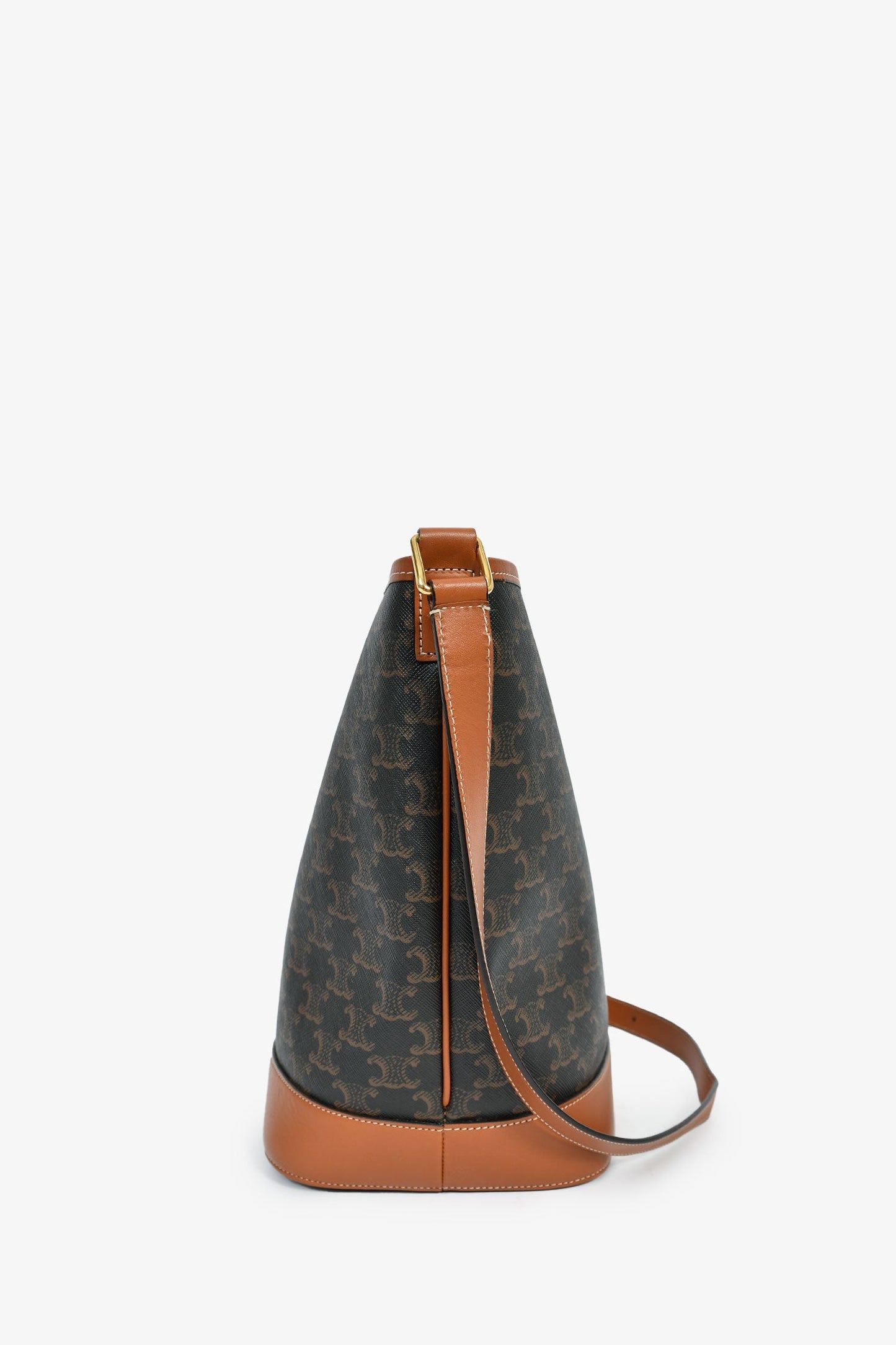 Celine 2019 Brown Canvas/Leather Triomphe Medium Bucket Bag
