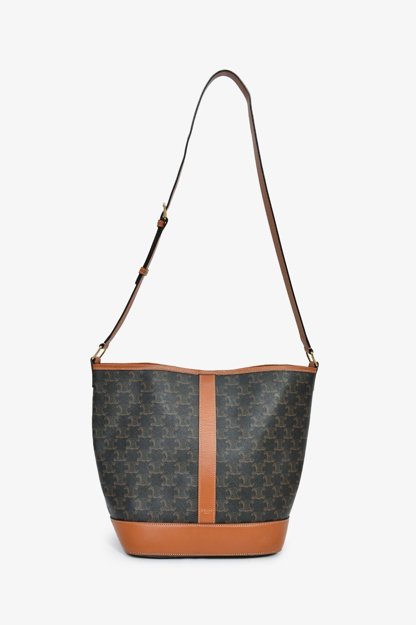 Celine 2019 Brown Canvas/Leather Triomphe Medium Bucket Bag