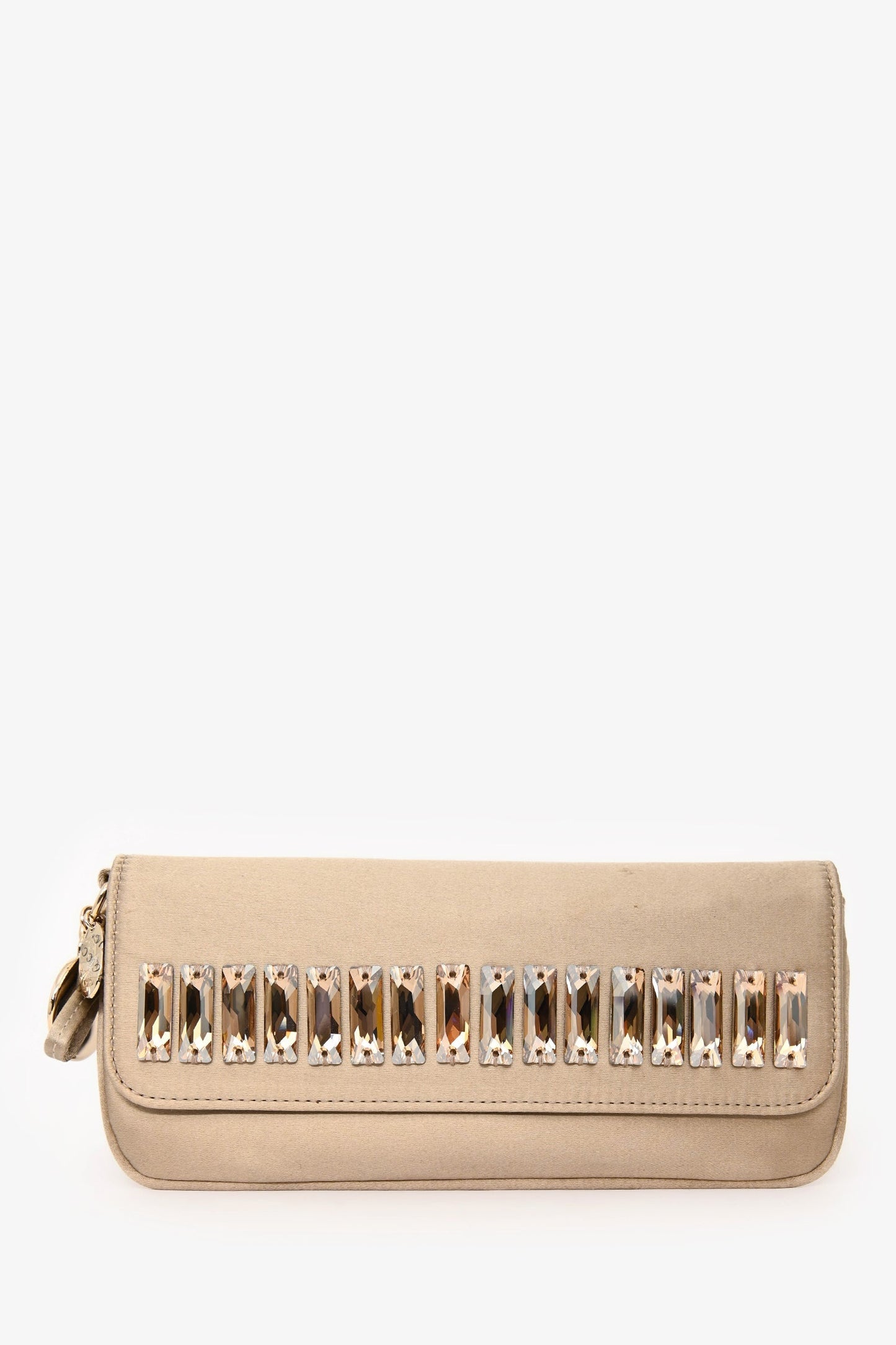 Gucci Beige Satin Crystal Embellished Clutch