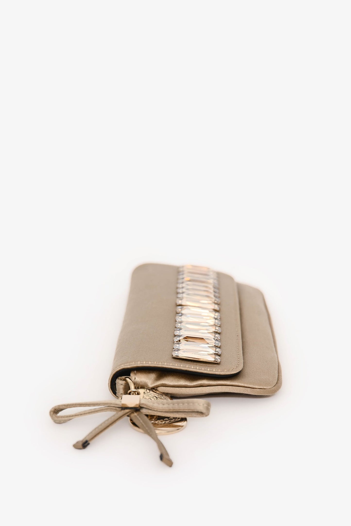 Gucci Beige Satin Crystal Embellished Clutch