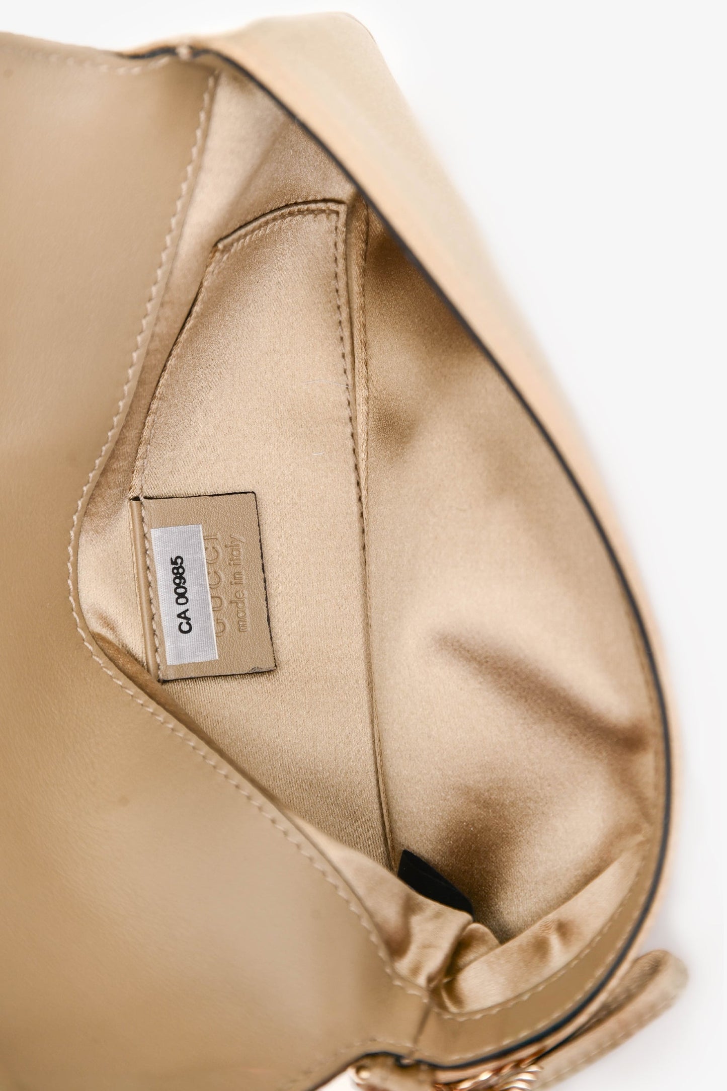 Gucci Beige Satin Crystal Embellished Clutch
