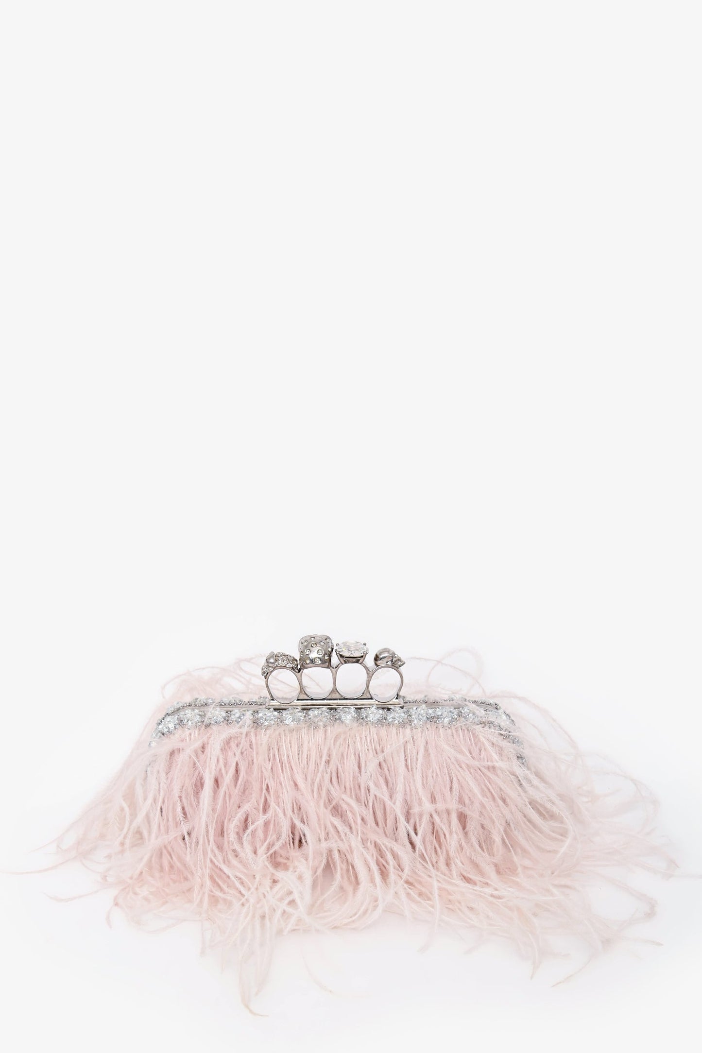 Alexander McQueen Pink Feather Crystal Embellish Knuckle Clutch