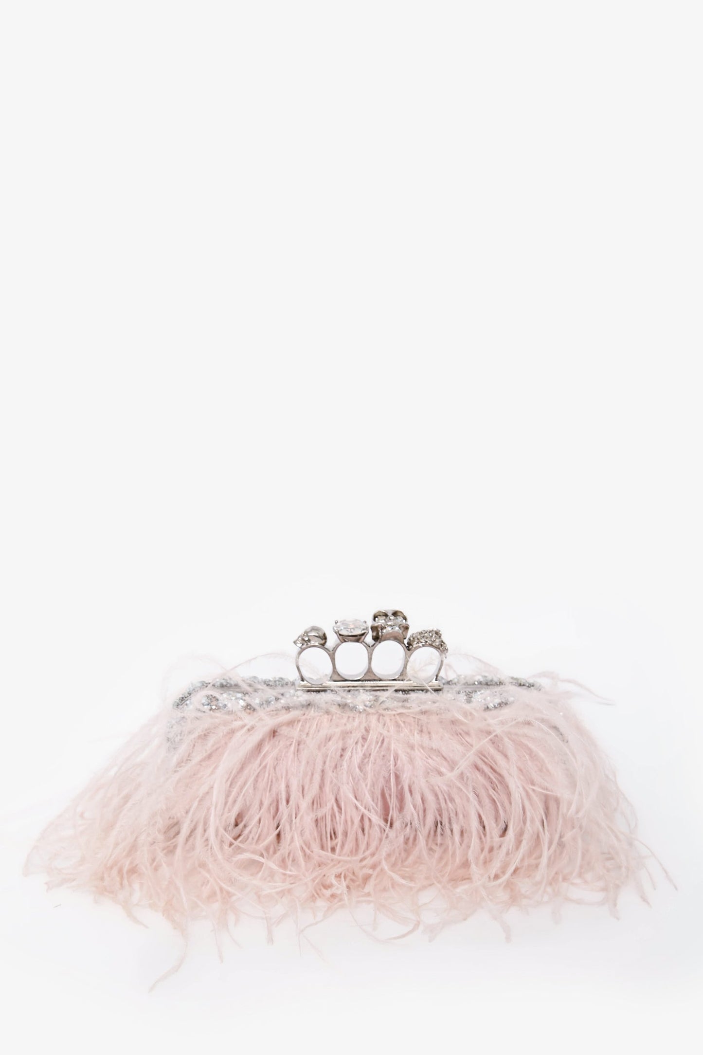 Alexander McQueen Pink Feather Crystal Embellish Knuckle Clutch