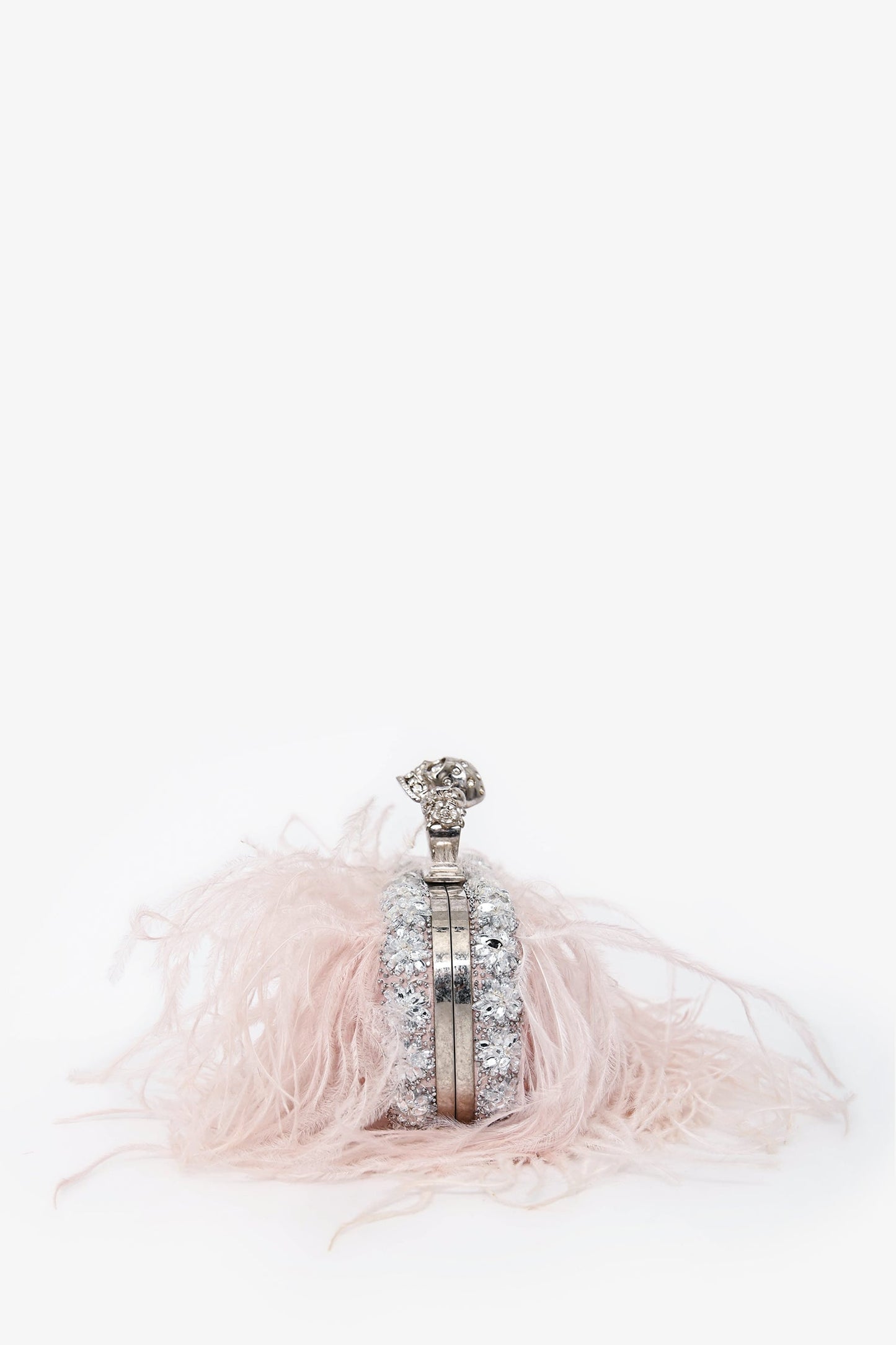 Alexander McQueen Pink Feather Crystal Embellish Knuckle Clutch