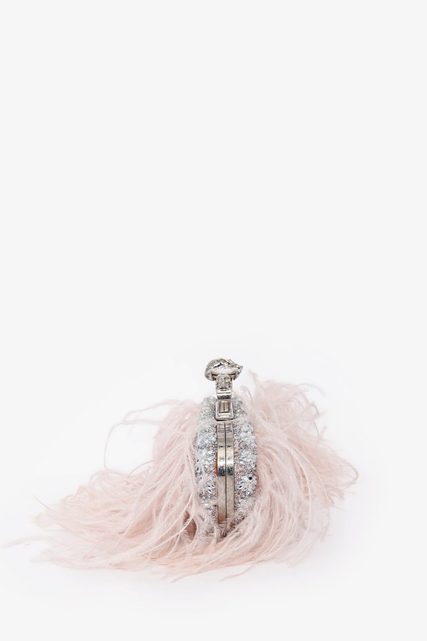 Alexander McQueen Pink Feather Crystal Embellish Knuckle Clutch