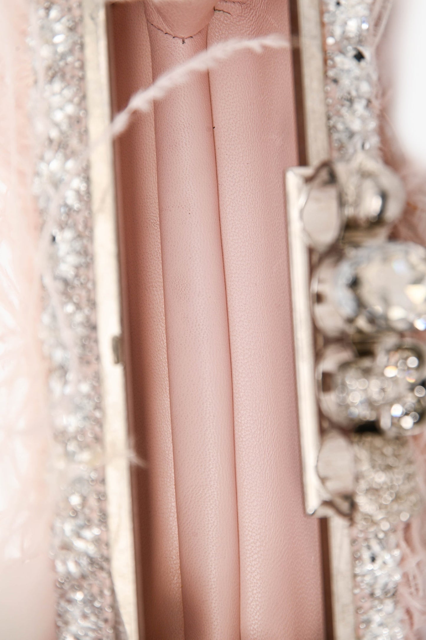 Alexander McQueen Pink Feather Crystal Embellish Knuckle Clutch