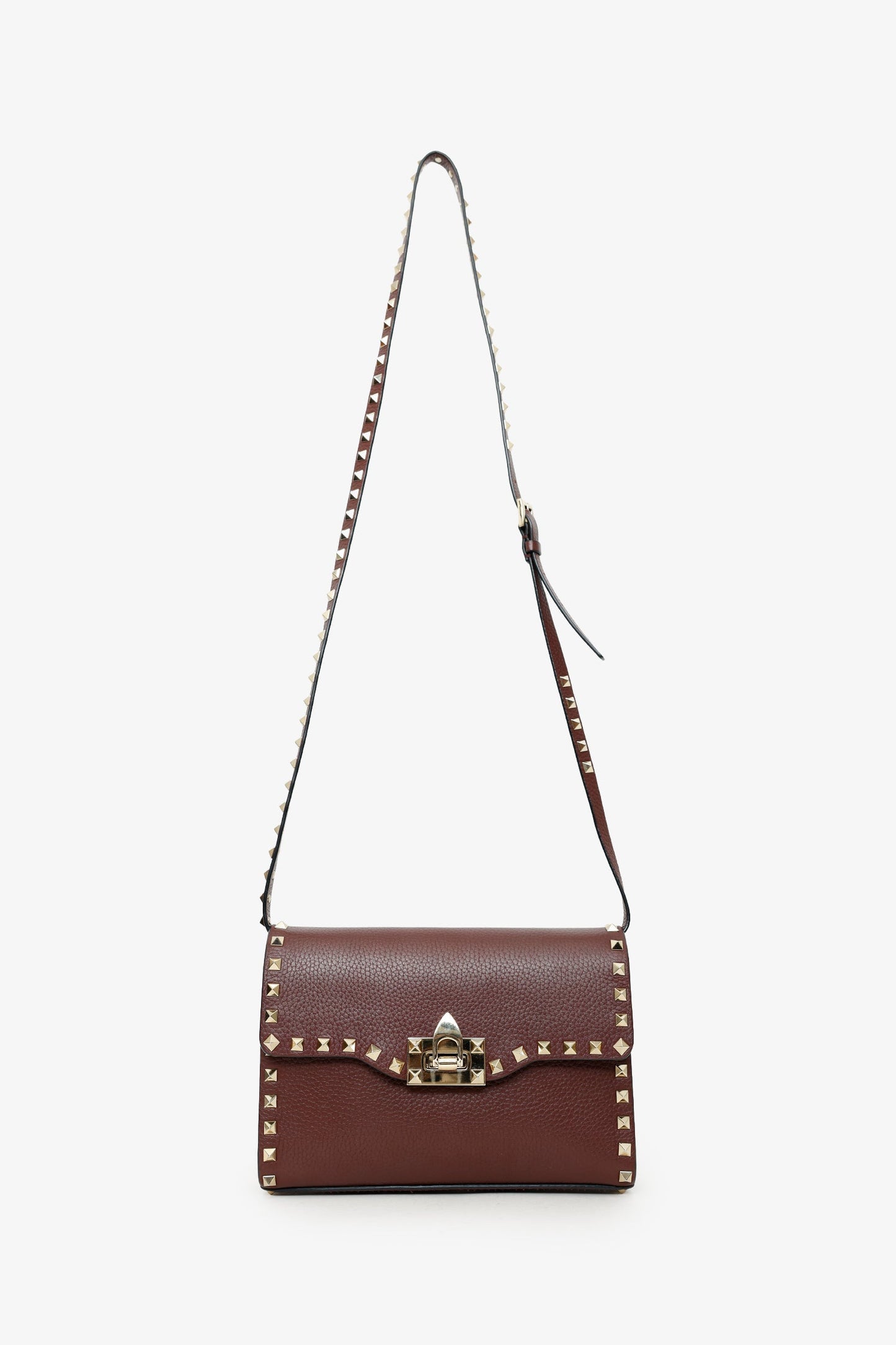 Valentino Burgundy Leather Rockstud Crossbody Bag