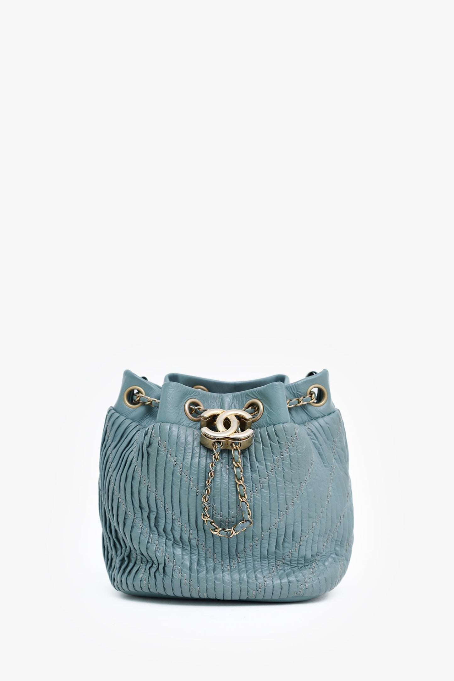 Chanel™ 2018 Blue Leather Paris-Greece Small Coco Pleats Bucket Bag