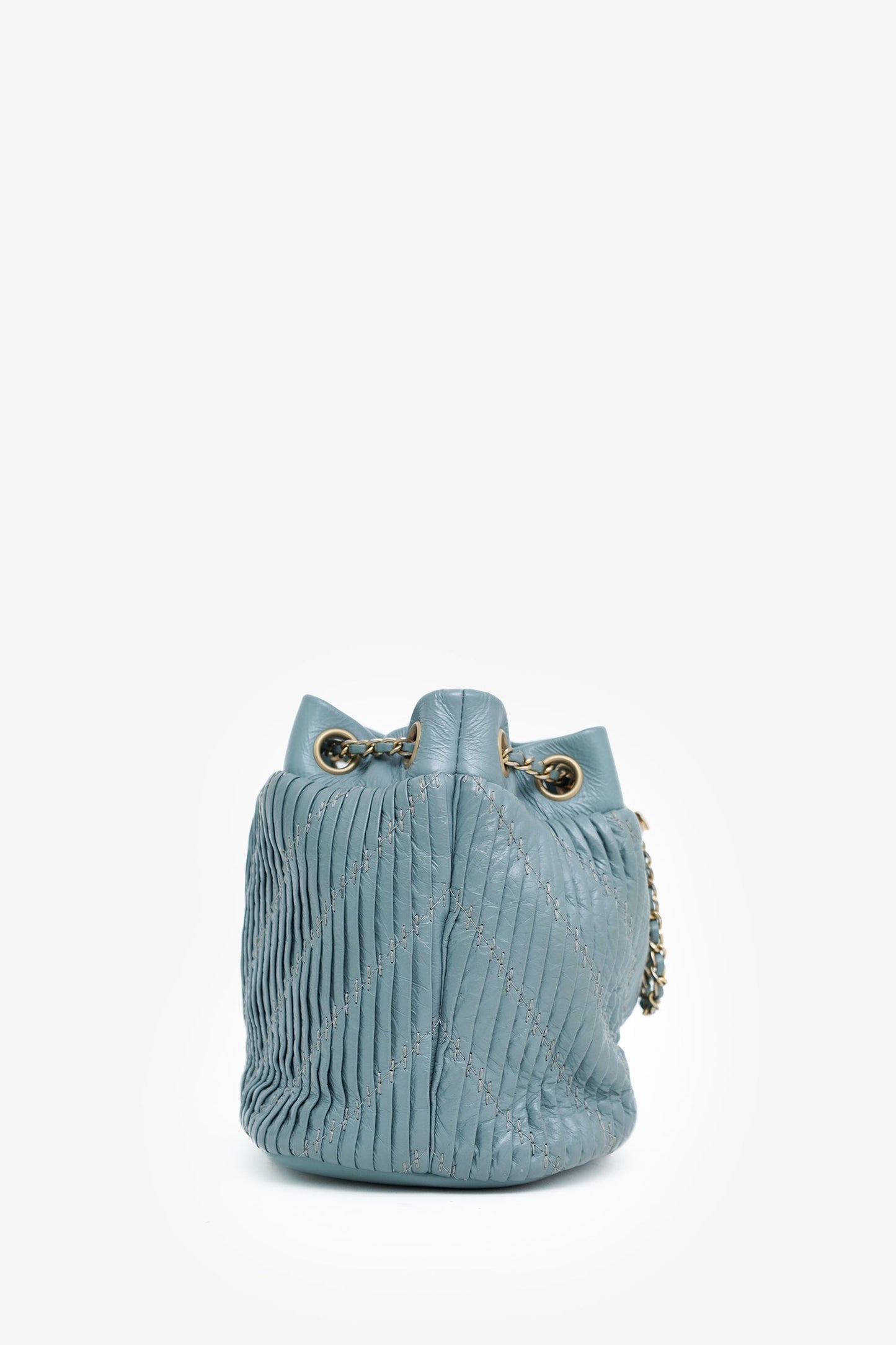 Chanel™ 2018 Blue Leather Paris-Greece Small Coco Pleats Bucket Bag