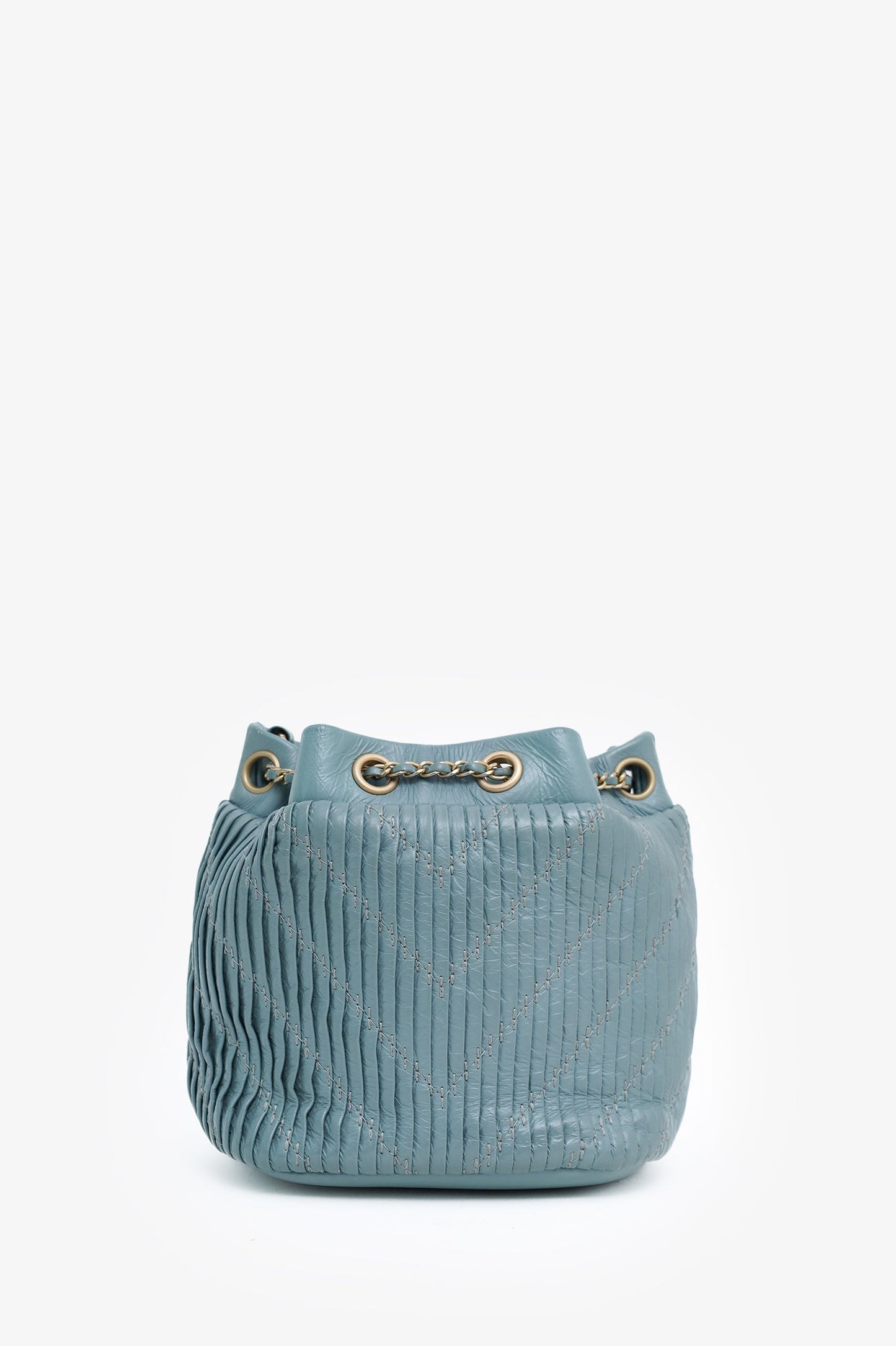 Chanel™ 2018 Blue Leather Paris-Greece Small Coco Pleats Bucket Bag