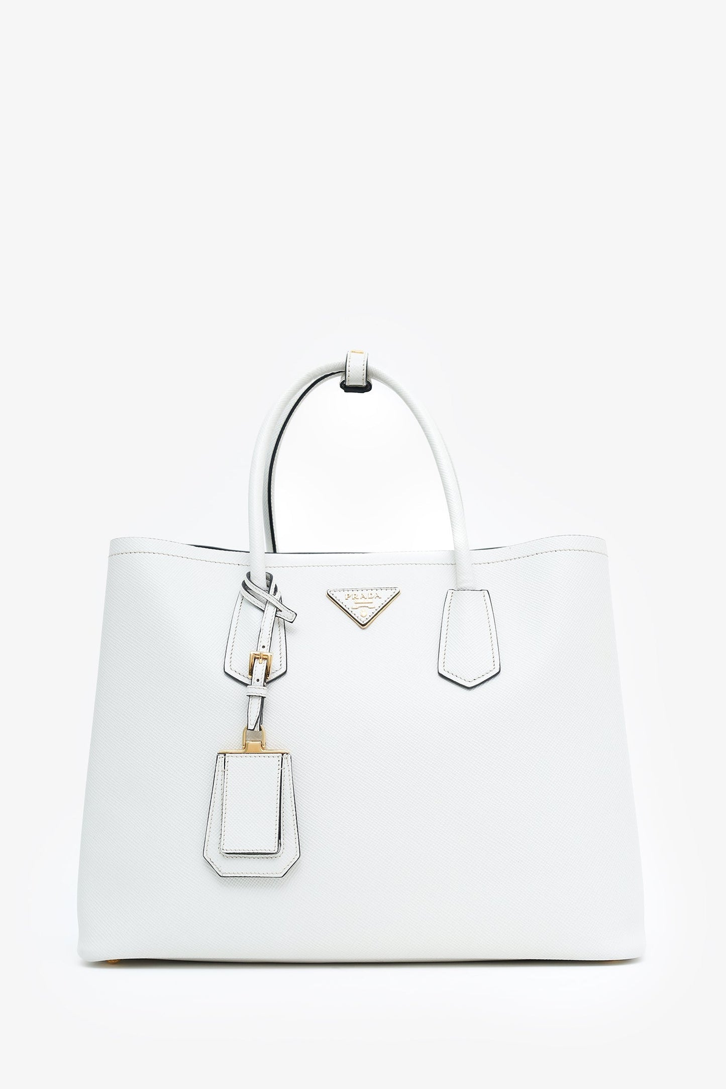 Prada White Saffiano Cuir Large Double Bag