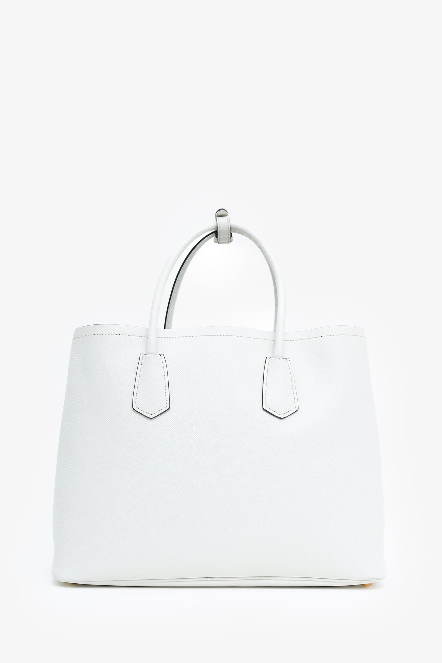 Prada White Saffiano Cuir Large Double Bag