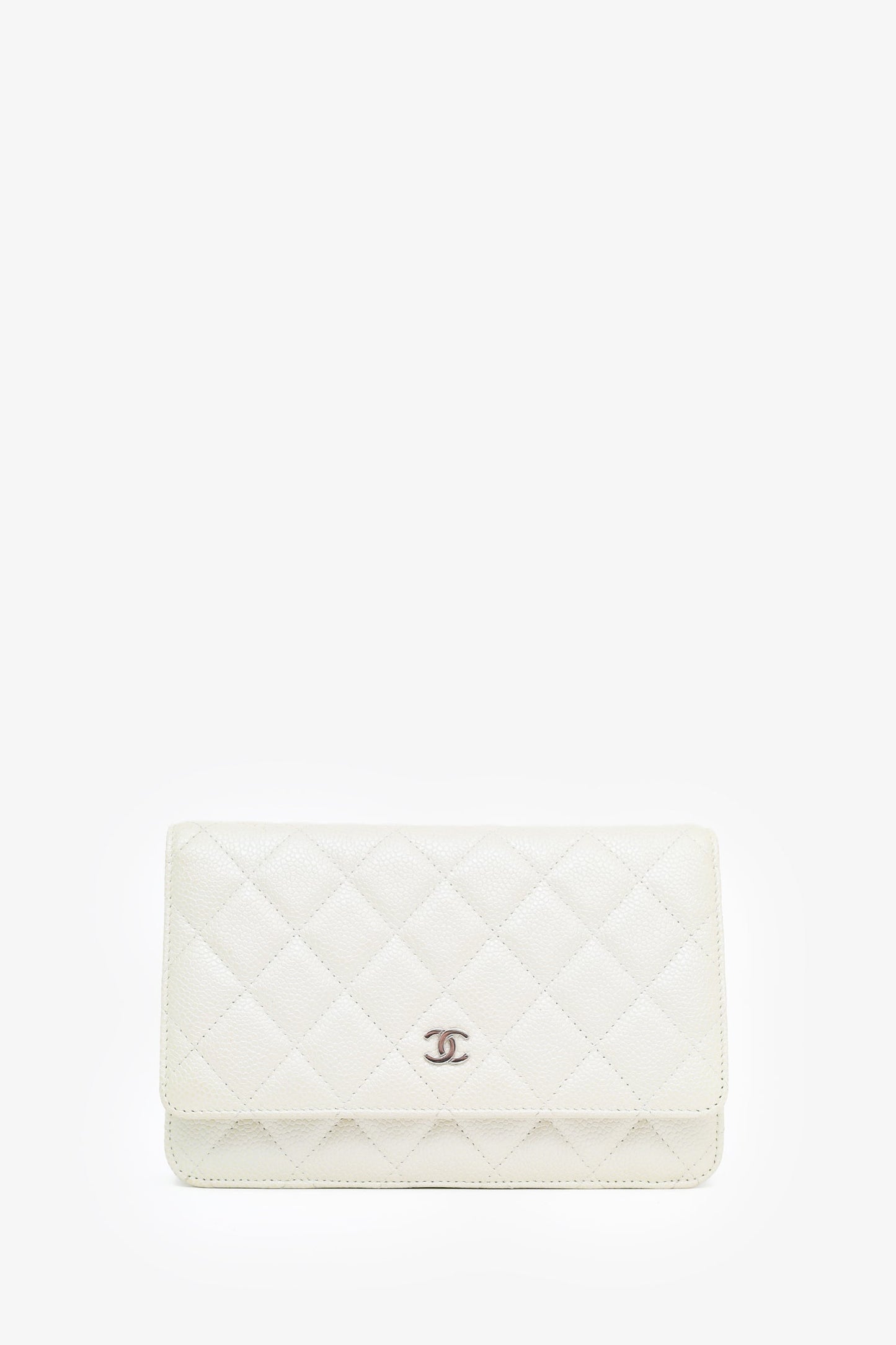 Chanel™ 2014-15 Beige Metallic Caviar Leather Wallet on Chain