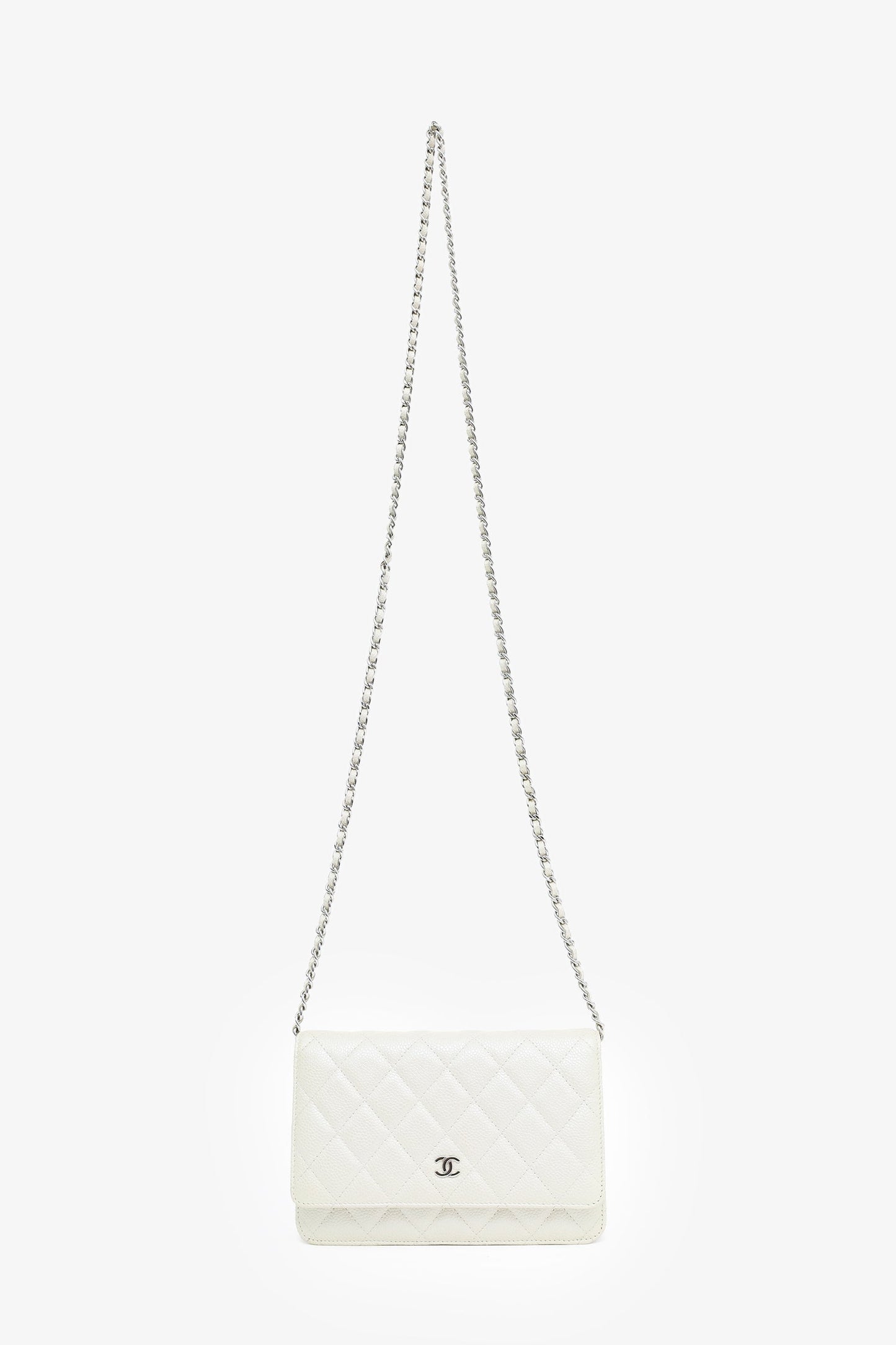 Chanel™ 2014-15 Beige Metallic Caviar Leather Wallet on Chain