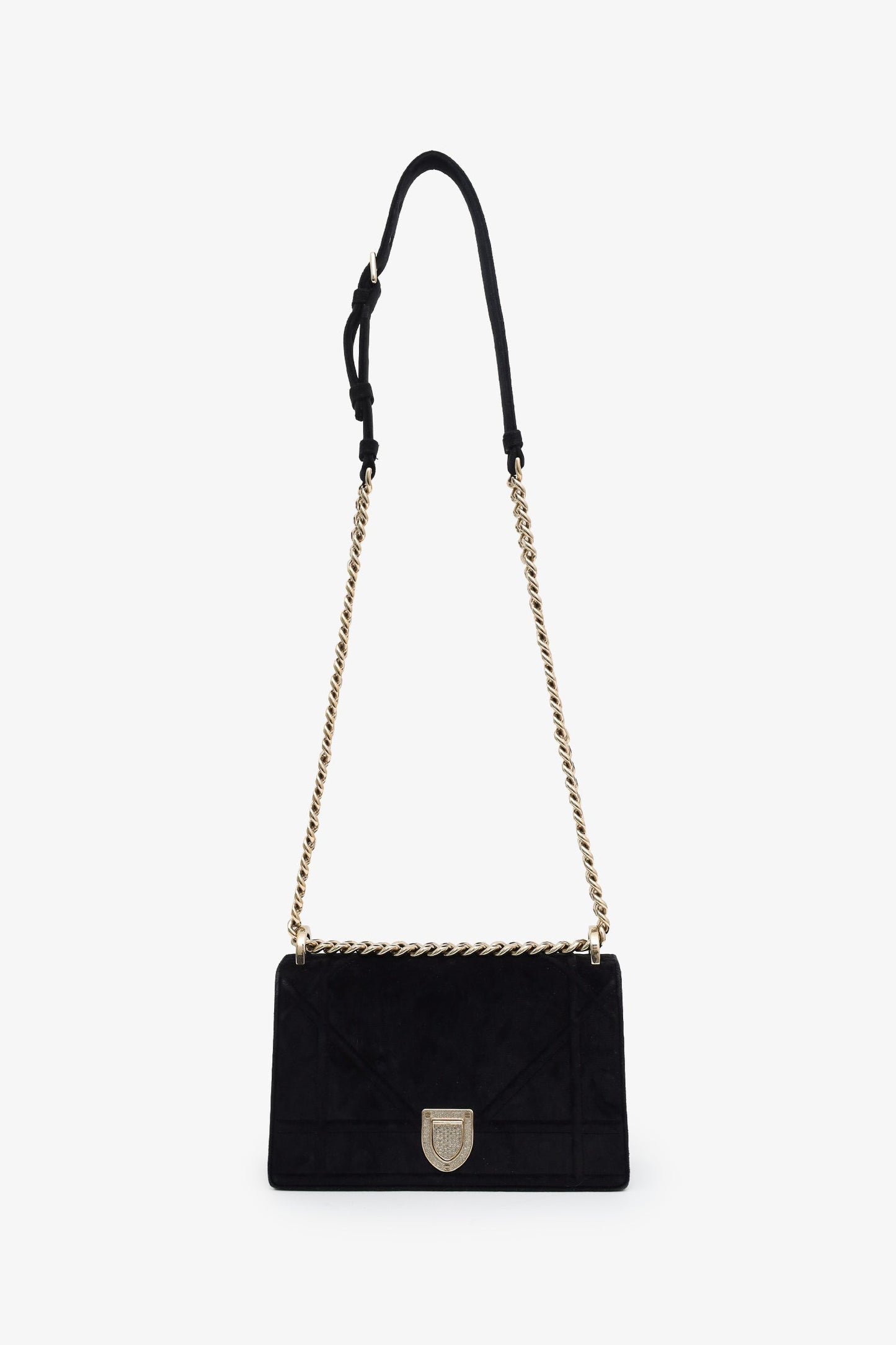 Christian Dior 2019 Black Velvet Small Diorama Shoulder Bag