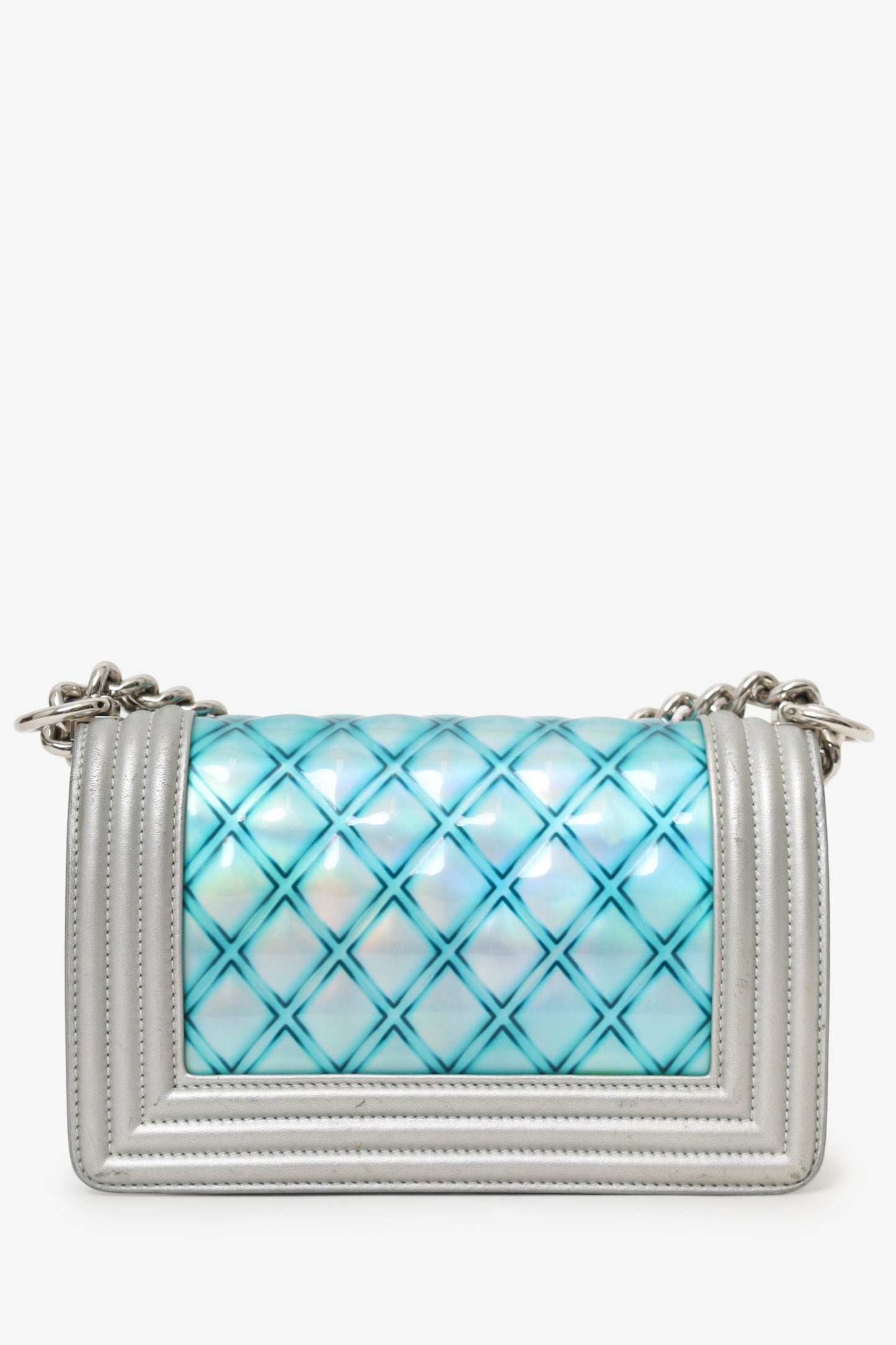 Chanel™ 2018 Iridescent Silver/Blue Leather/PVC Water Boy Small Bag