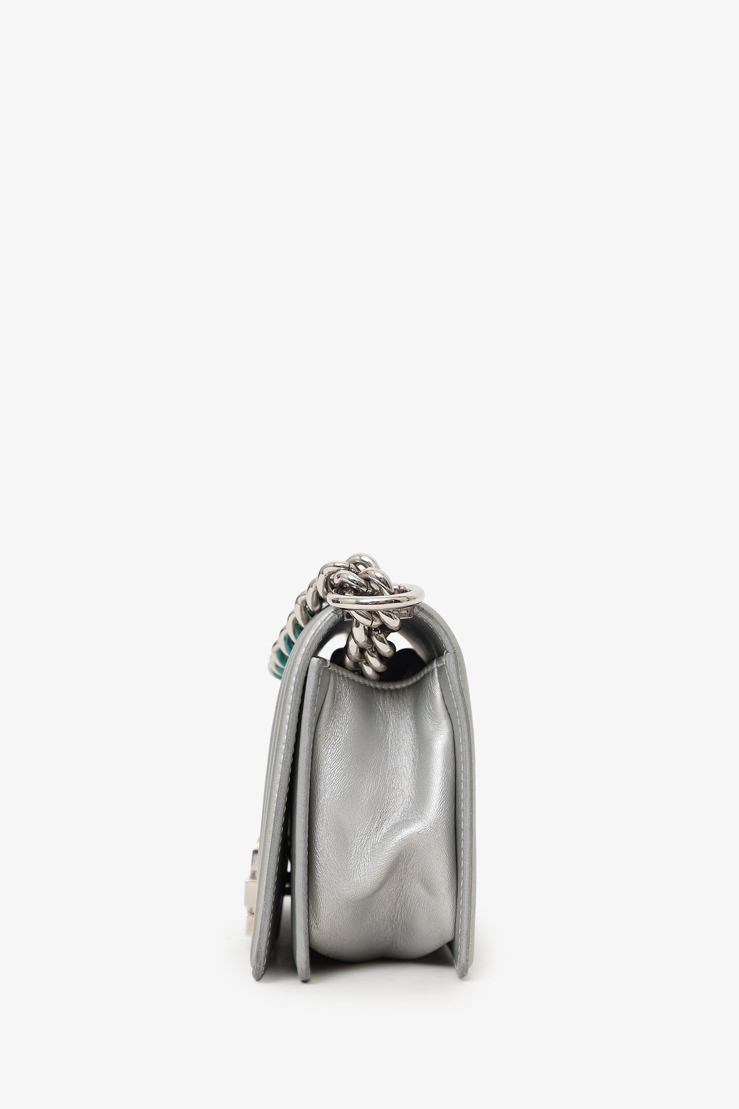 Chanel™ 2018 Iridescent Silver/Blue Leather/PVC Water Boy Small Bag
