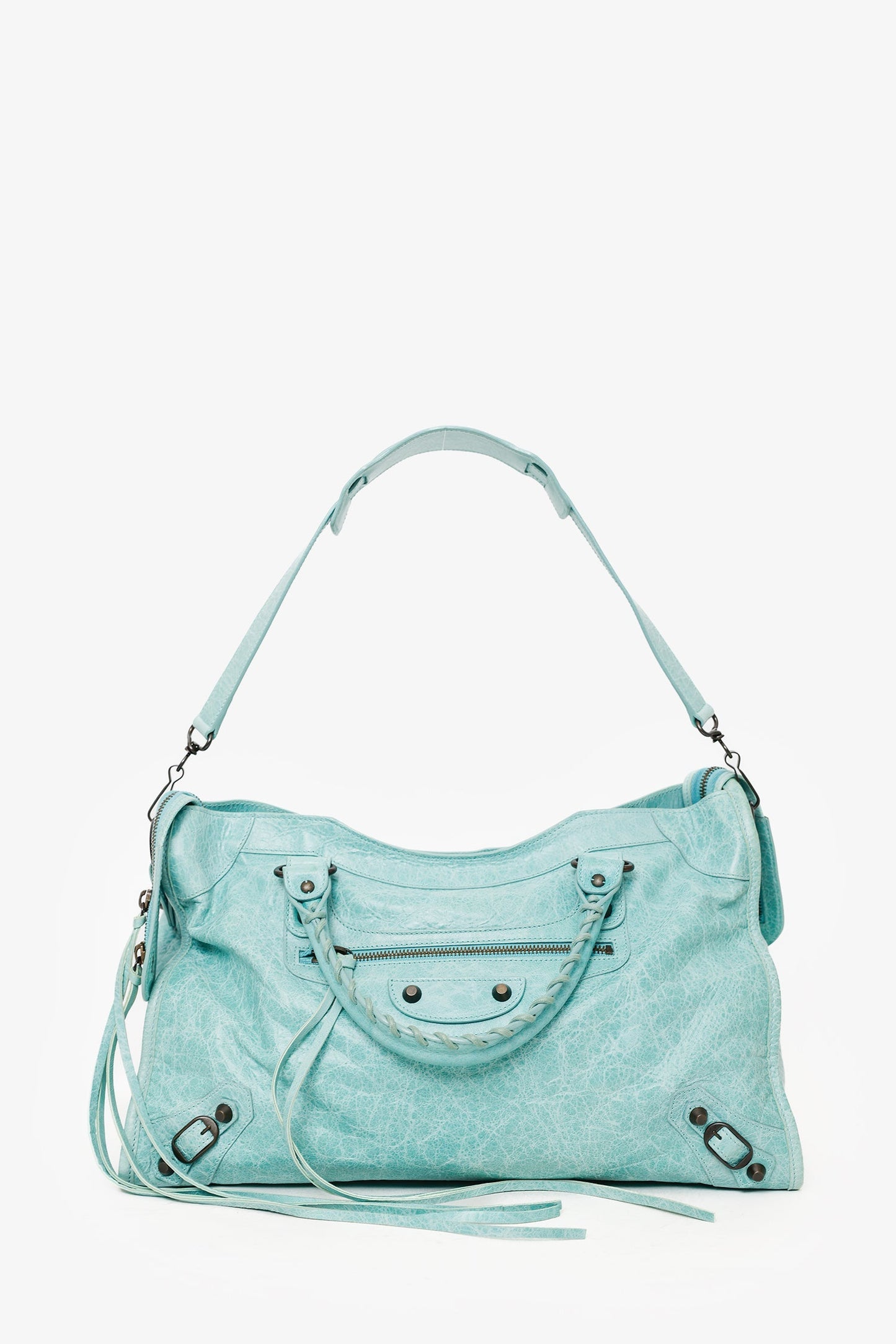 Balenciaga Blue Leather Medium City Bag With Strap