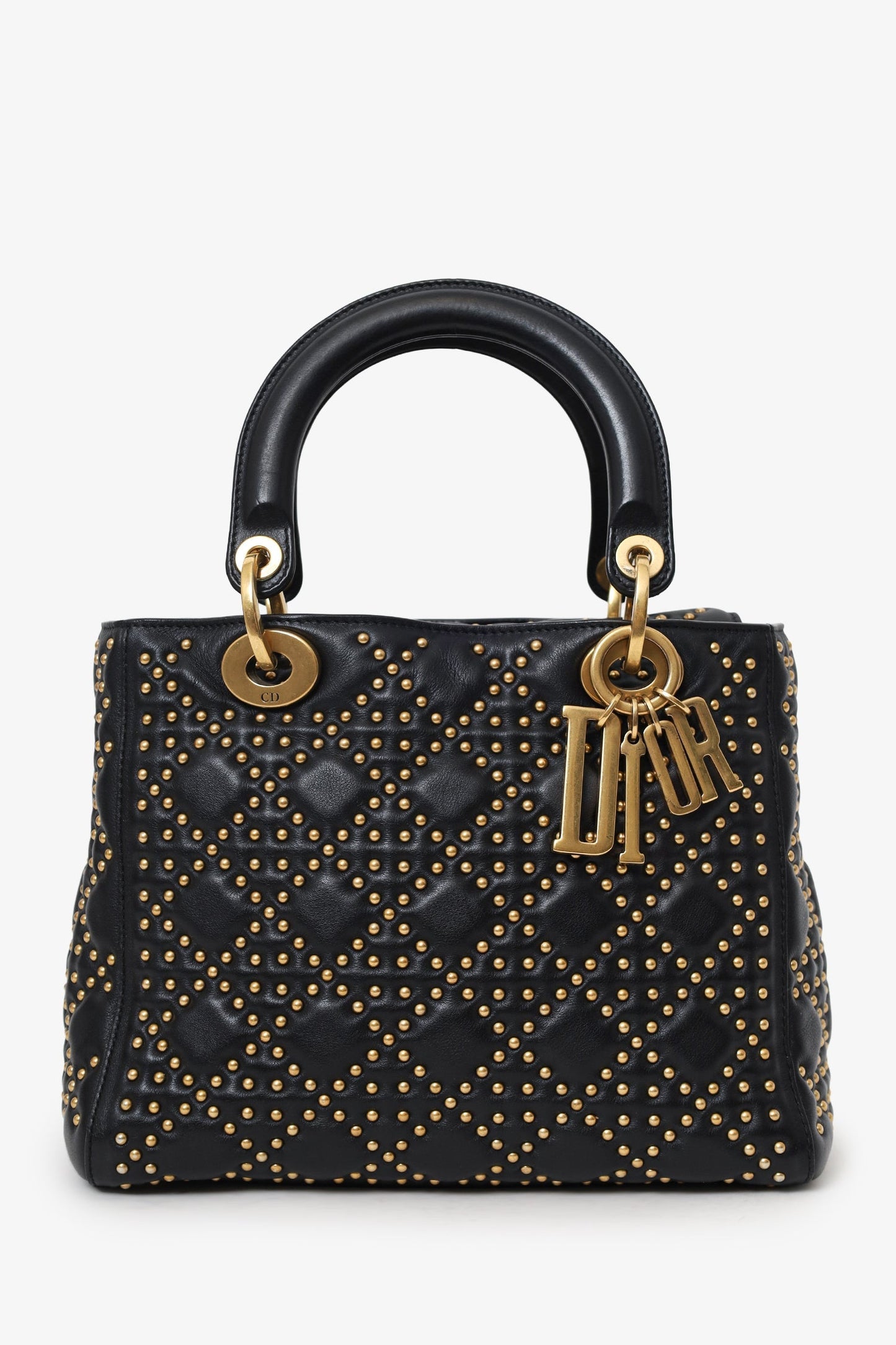 Christian Dior 2017 Black Studded Lambskin Cannage Supple Small Lady Dior