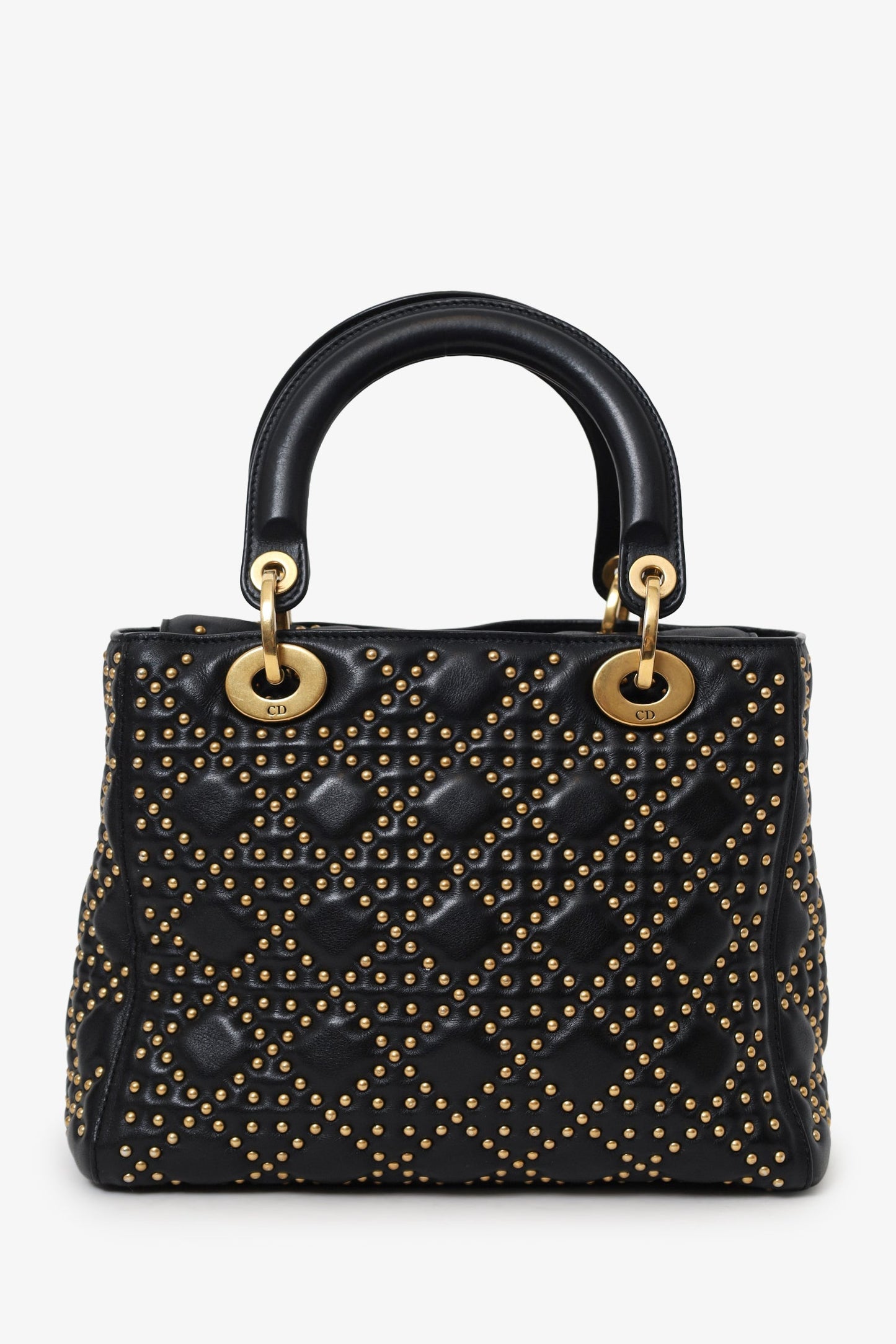 Christian Dior 2017 Black Studded Lambskin Cannage Supple Small Lady Dior