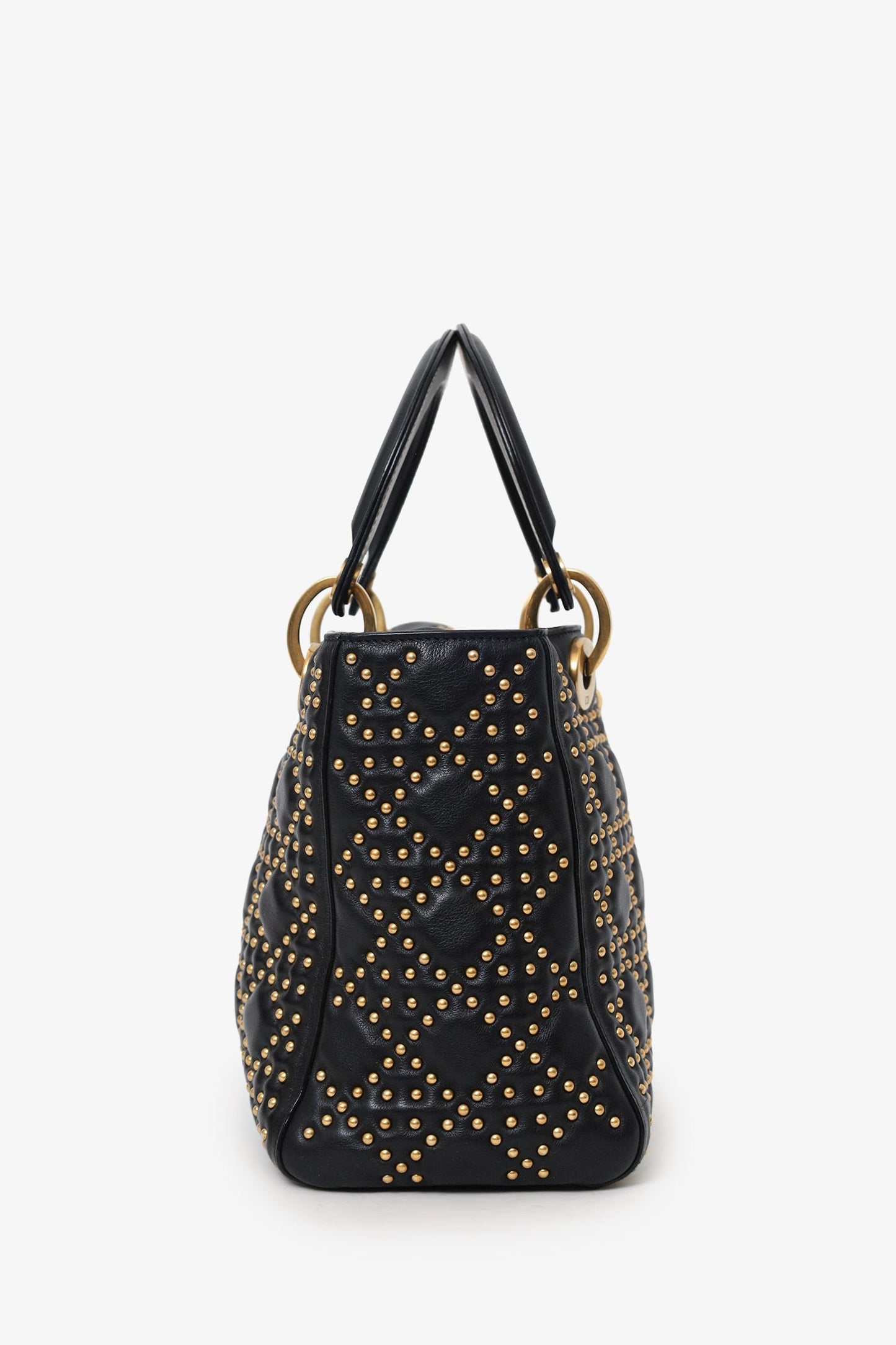 Christian Dior 2017 Black Studded Lambskin Cannage Supple Small Lady Dior