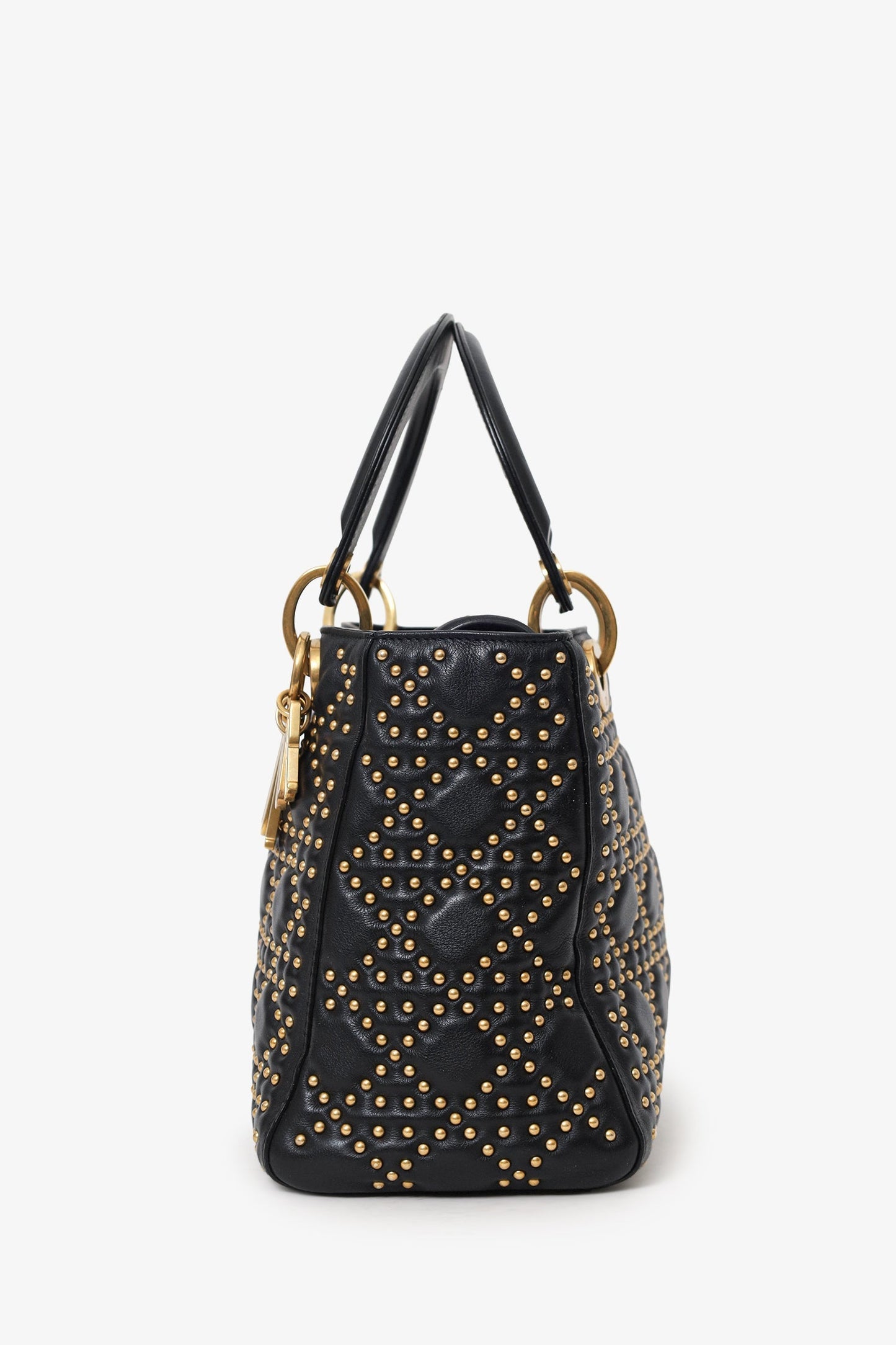 Christian Dior 2017 Black Studded Lambskin Cannage Supple Small Lady Dior