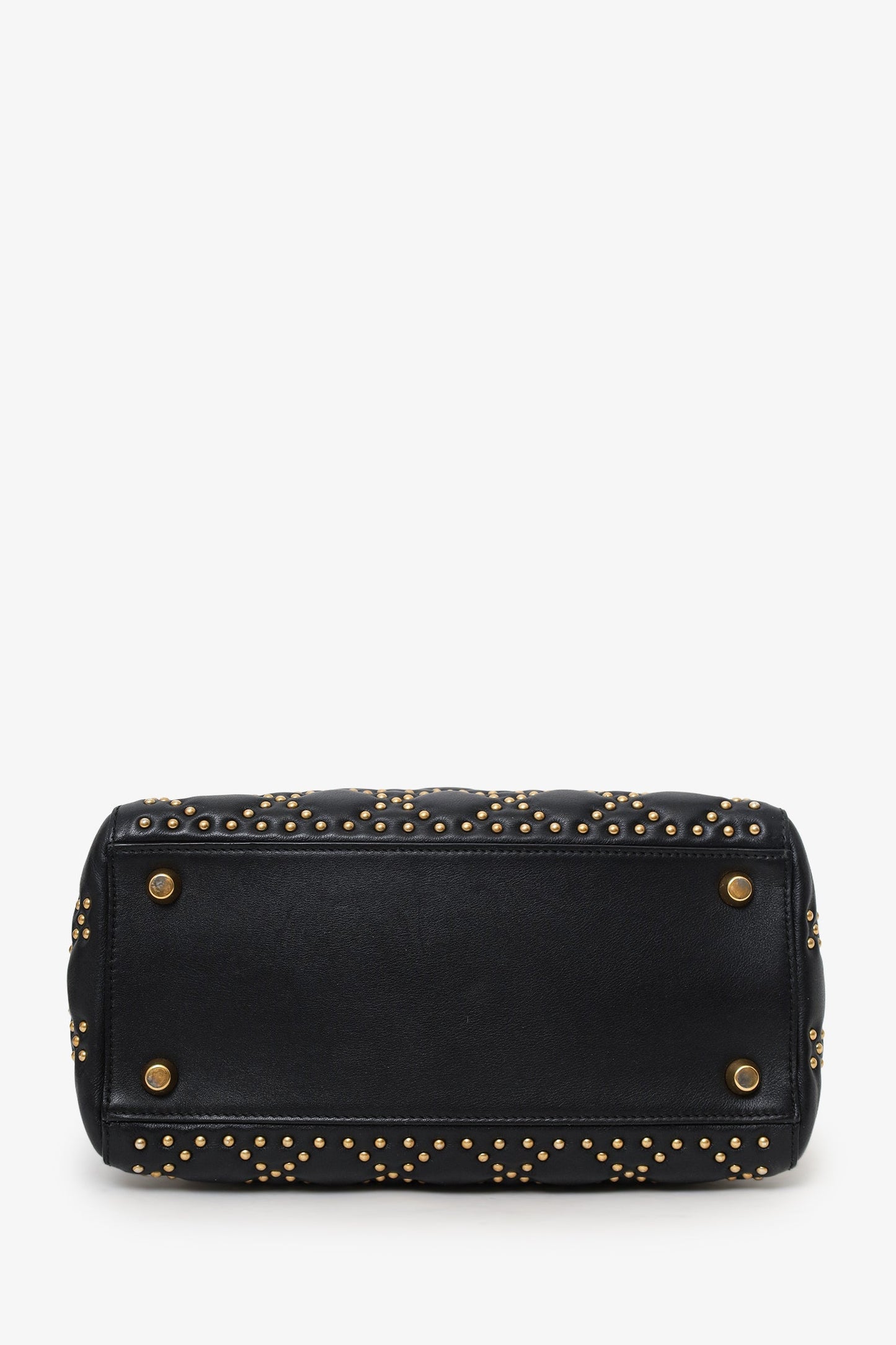 Christian Dior 2017 Black Studded Lambskin Cannage Supple Small Lady Dior