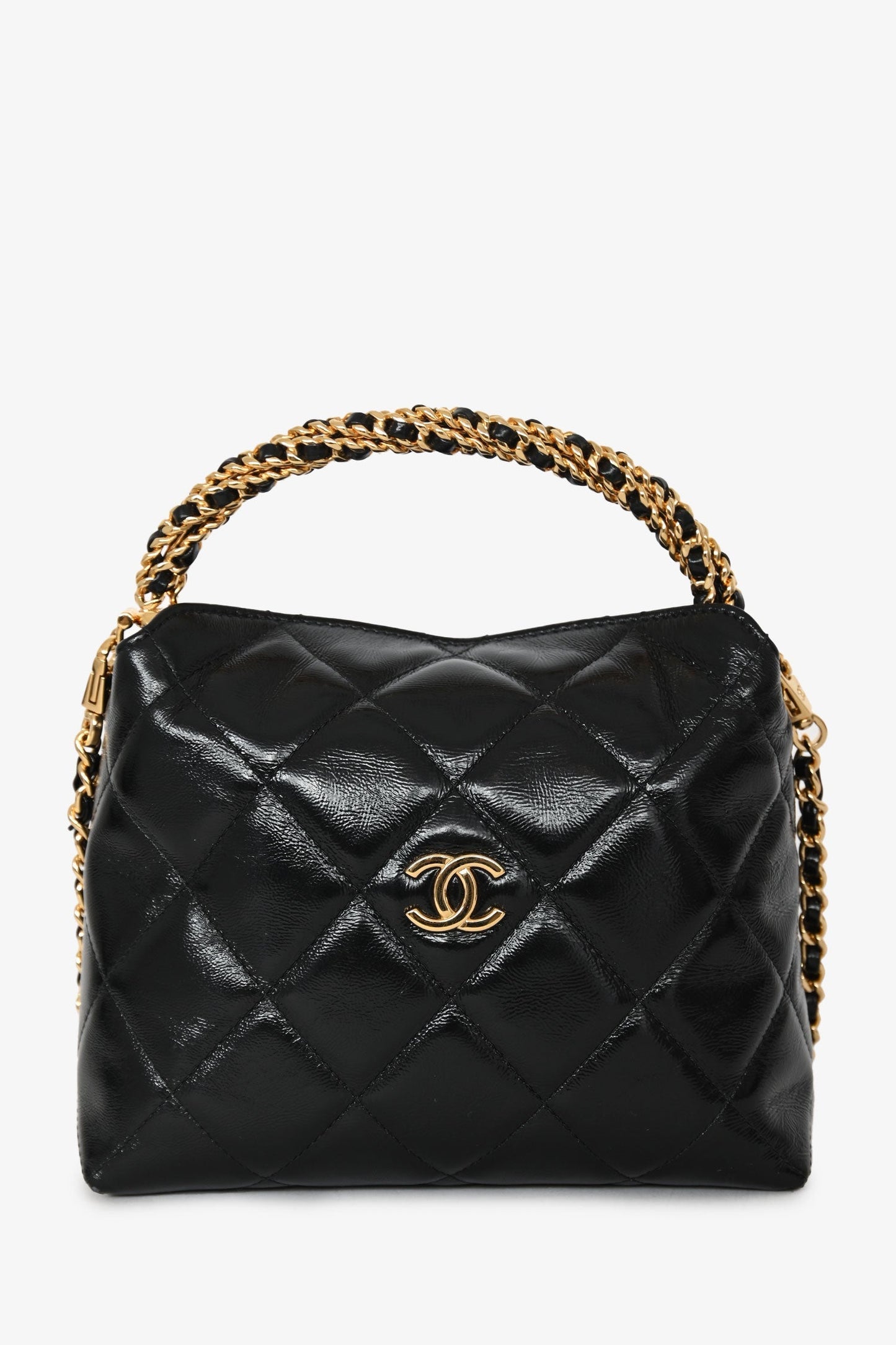 Chanel™ Black Leather Quilted CC Mini Hobo Bag With Chain
