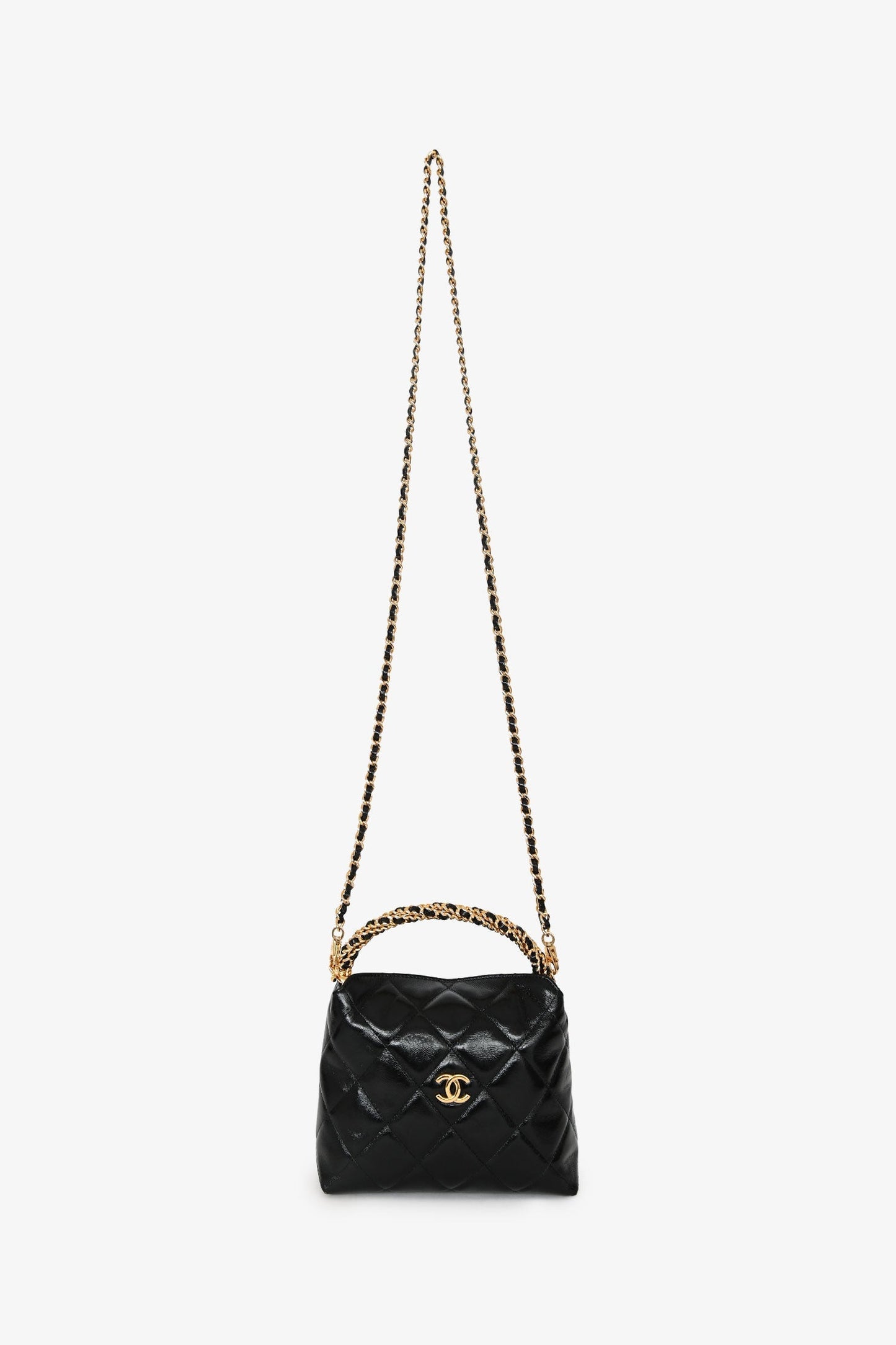 Chanel™ Black Leather Quilted CC Mini Hobo Bag With Chain