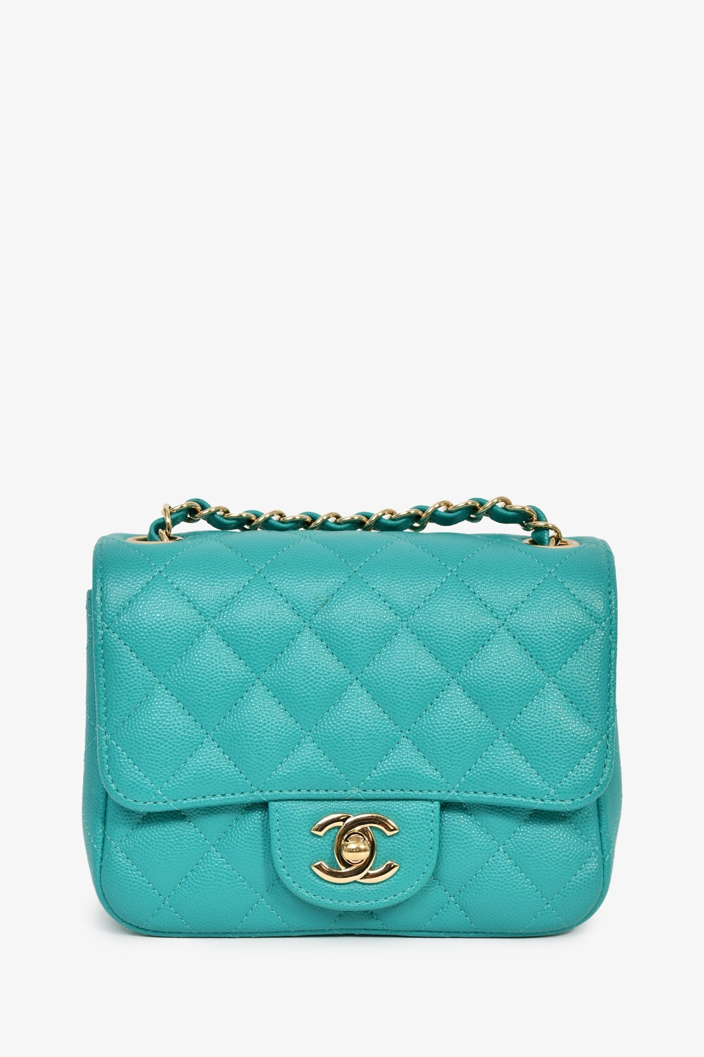 Chanel™ 2016/2017 Teal Caviar Leather Quilted Mini Square Flap Bag