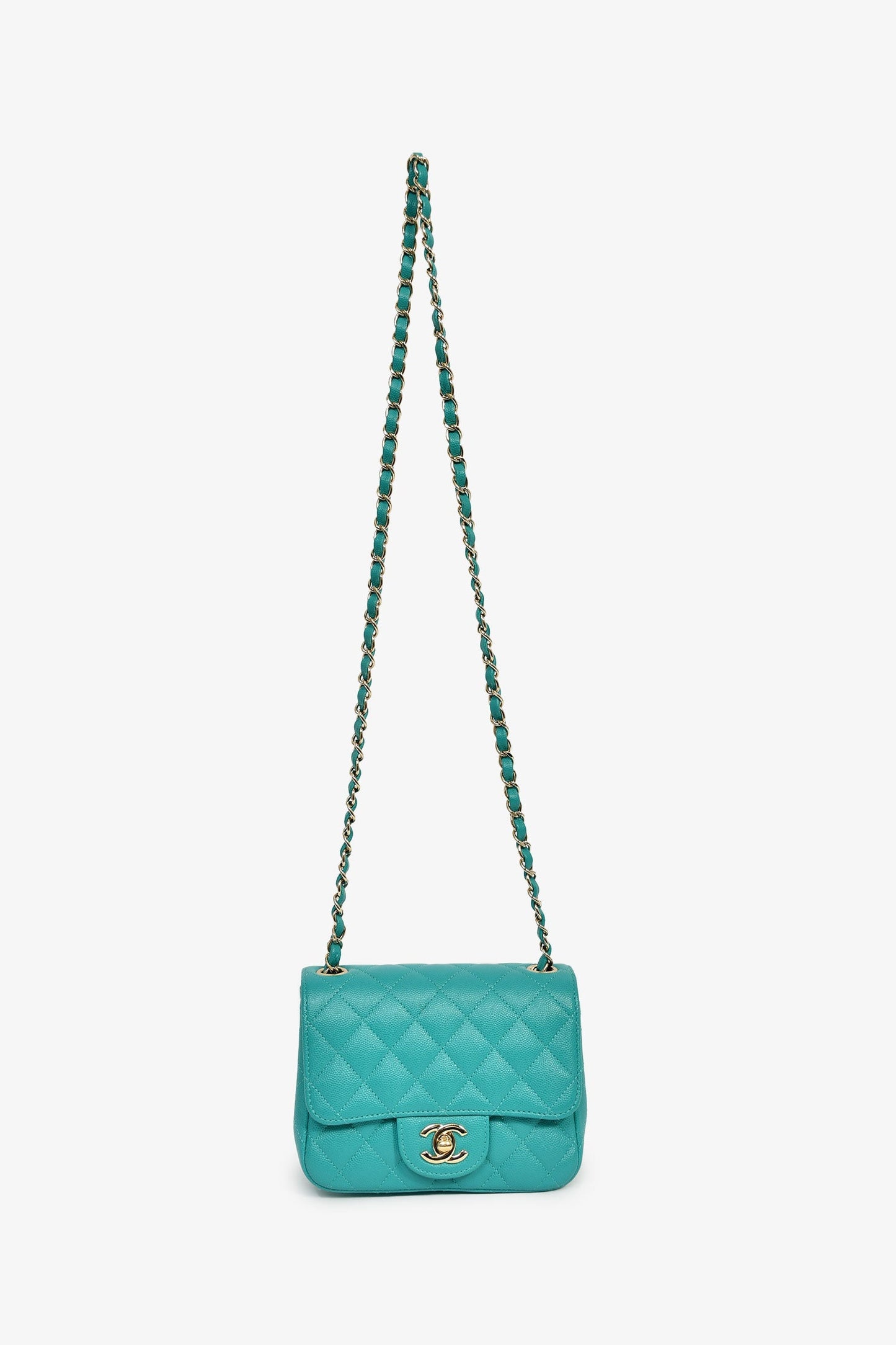 Chanel™ 2016/2017 Teal Caviar Leather Quilted Mini Square Flap Bag