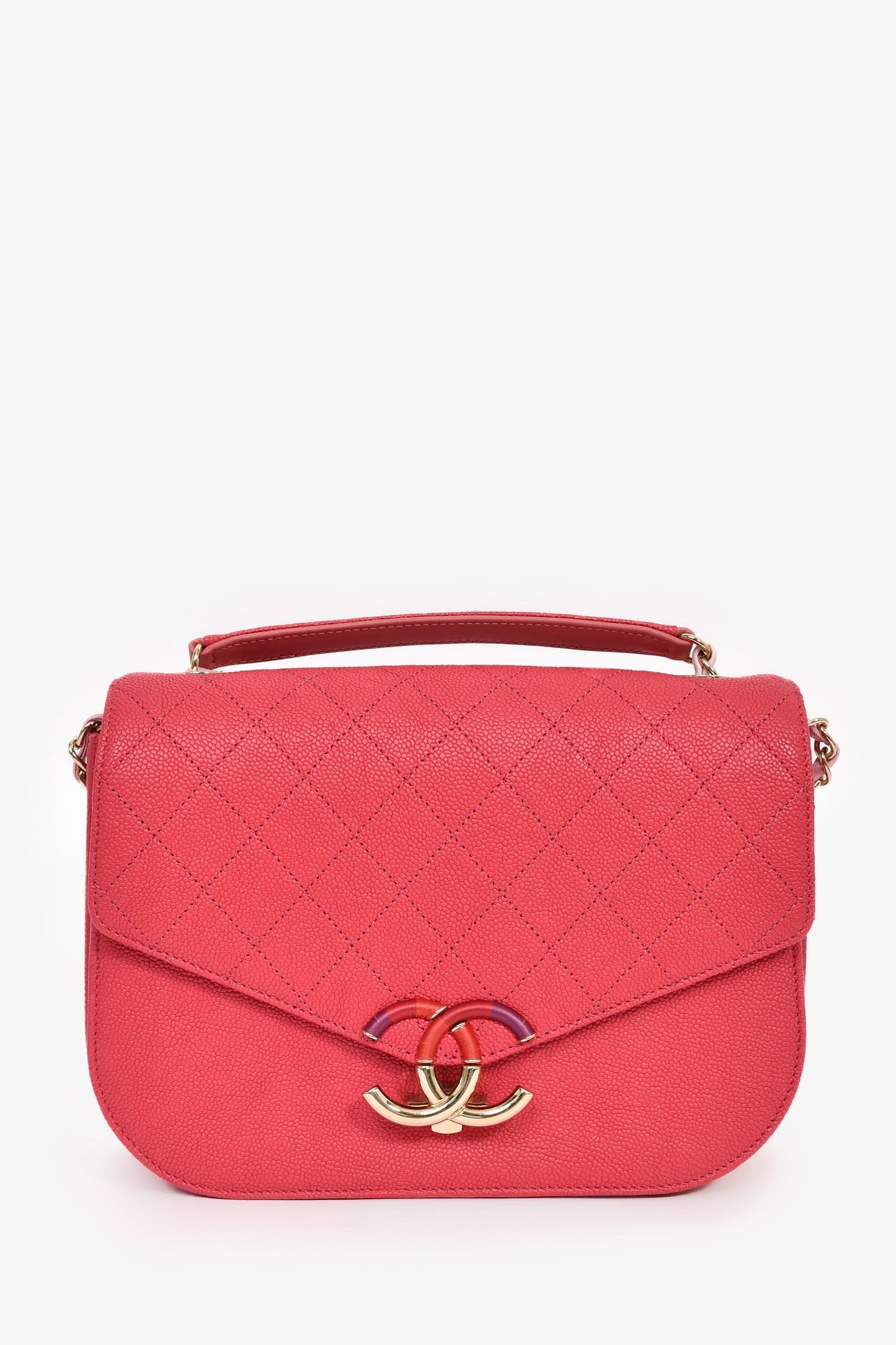 Chanel™ 2017/2018 Two Tone Pink Caviar Leather 'Paris-Cuba' Thread Around Flap Bag