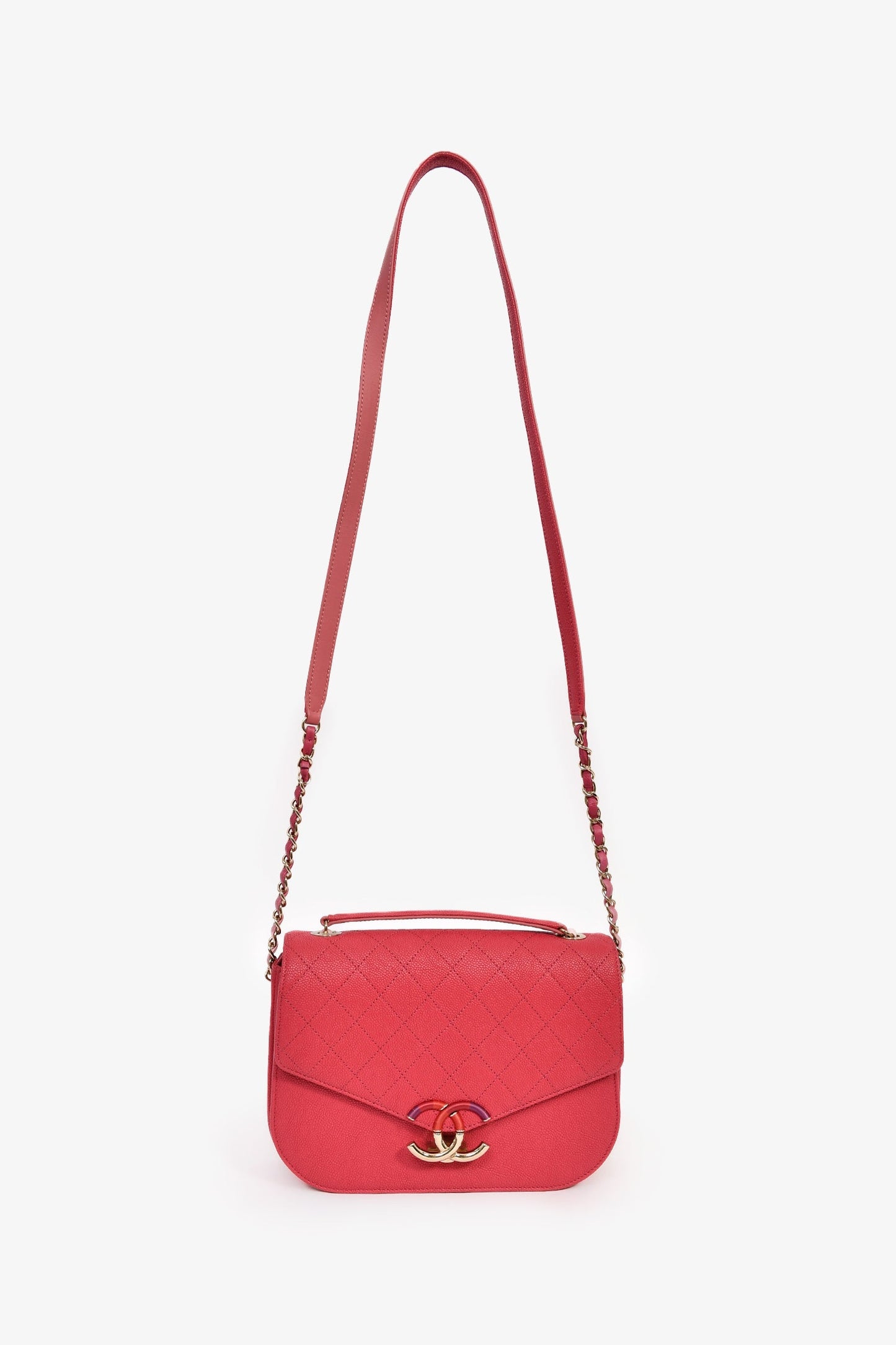 Chanel™ 2017/2018 Two Tone Pink Caviar Leather 'Paris-Cuba' Thread Around Flap Bag