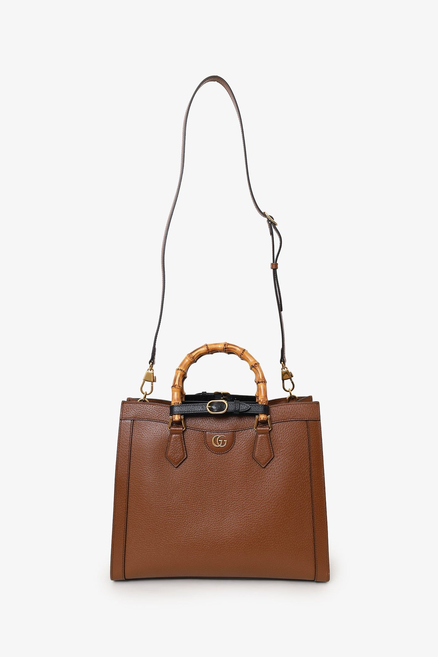 Gucci Brown Leather Bamboo Diana Medium Tote Bag With Two Straps