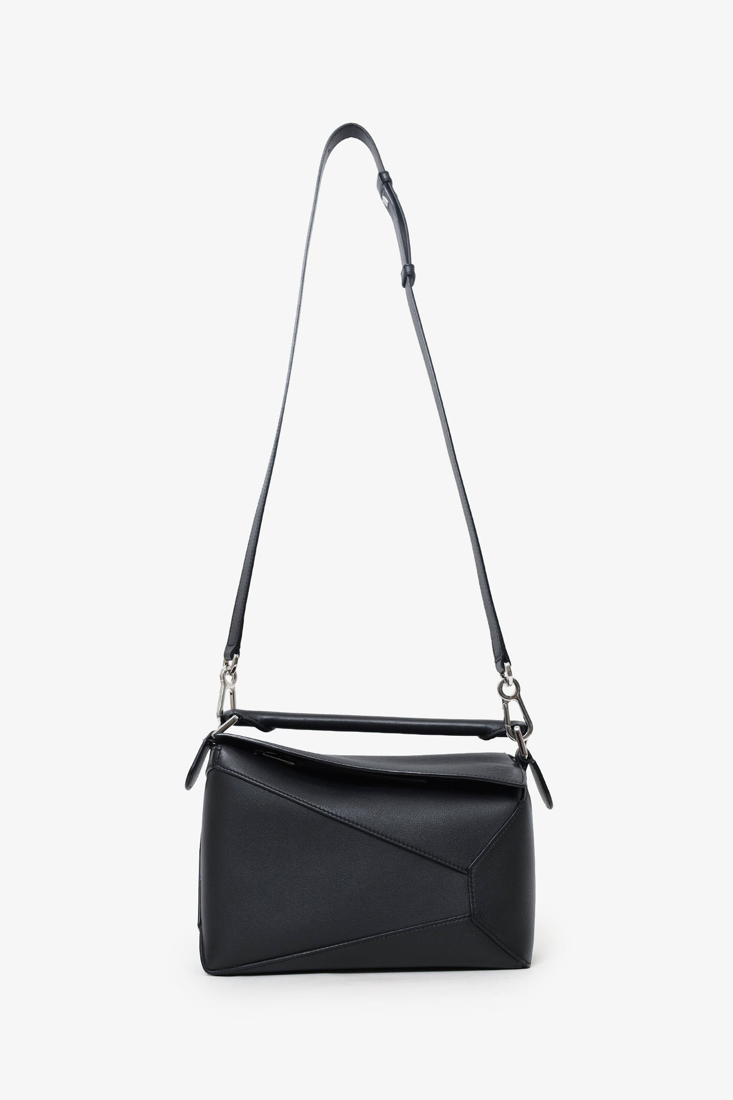 Loewe Black Leather Puzzle Small Edge Bag With Strap