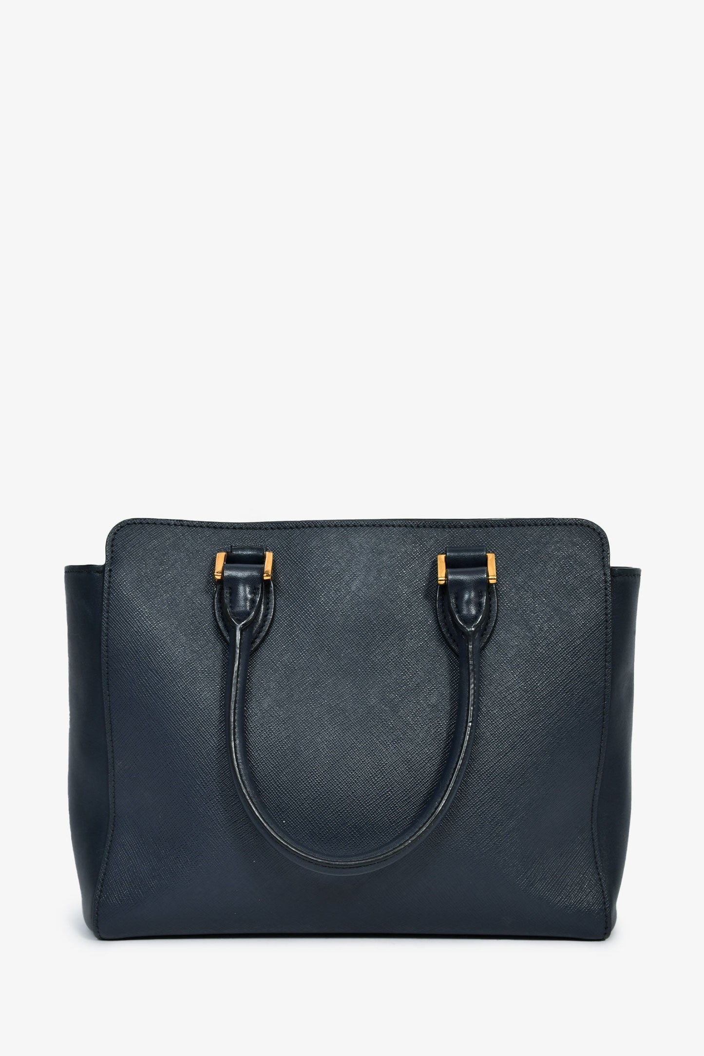 Prada Navy Blue Saffiano Leather Convertible Open Tote With Strap