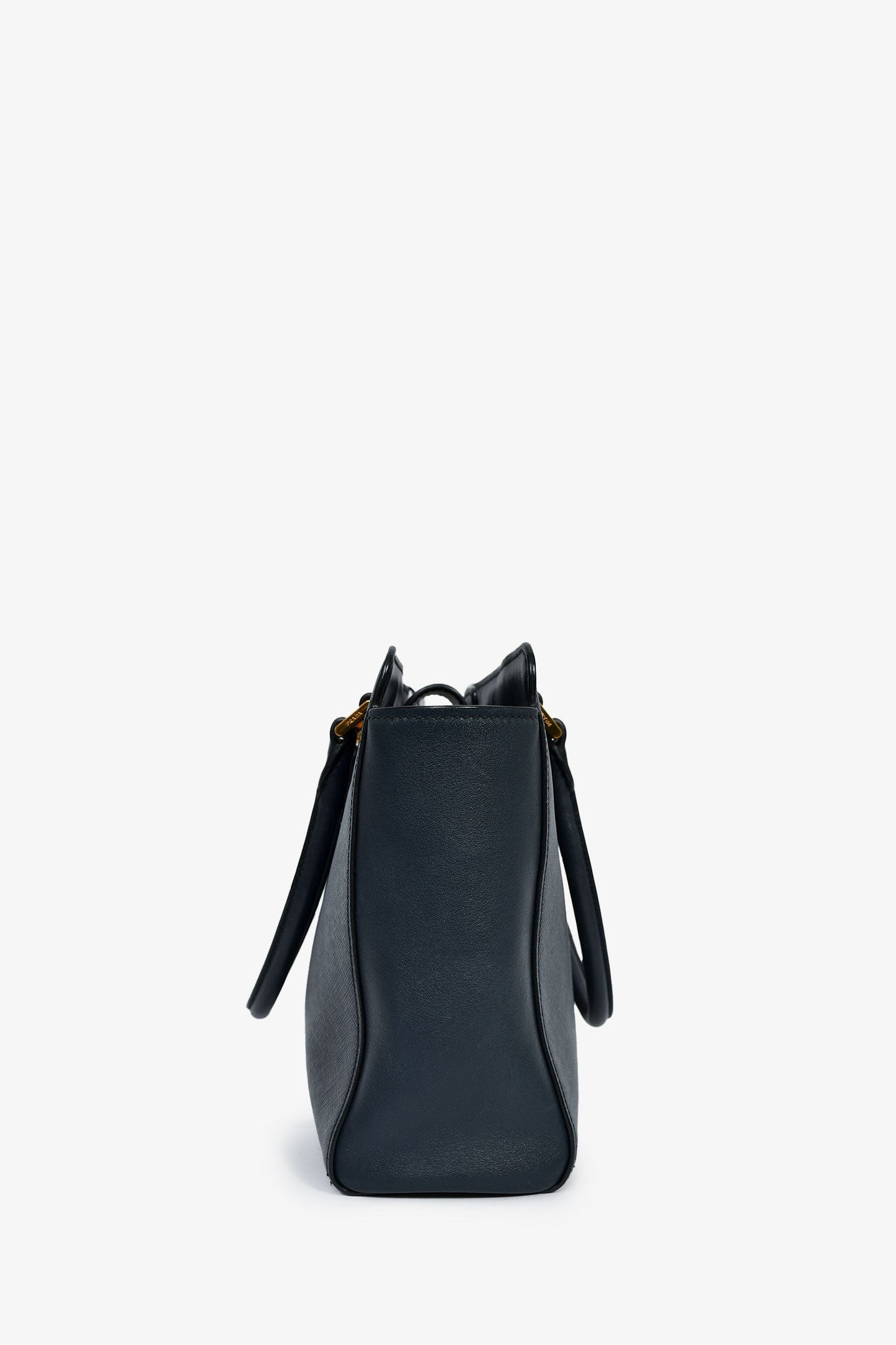 Prada Navy Blue Saffiano Leather Convertible Open Tote With Strap