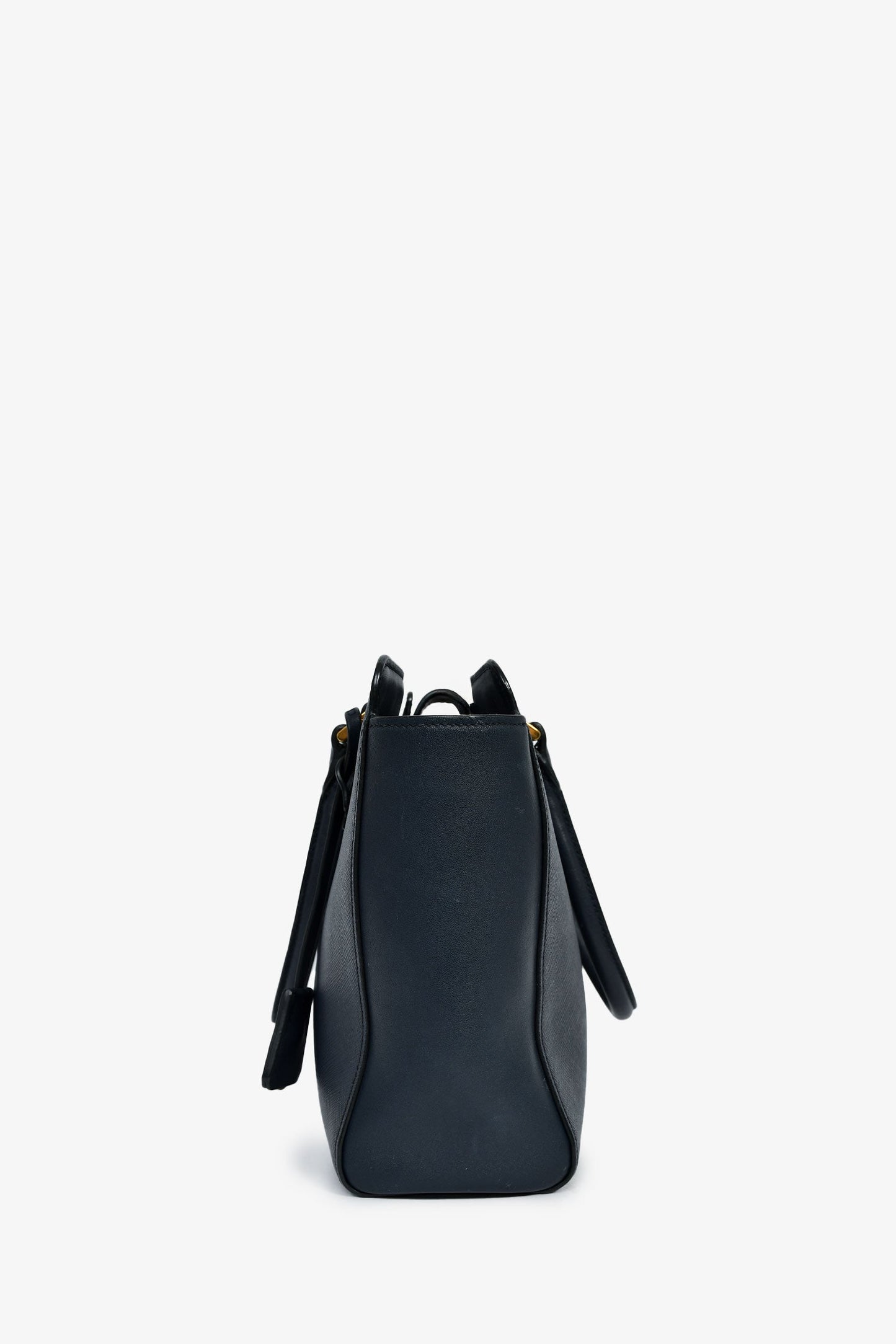 Prada Navy Blue Saffiano Leather Convertible Open Tote With Strap