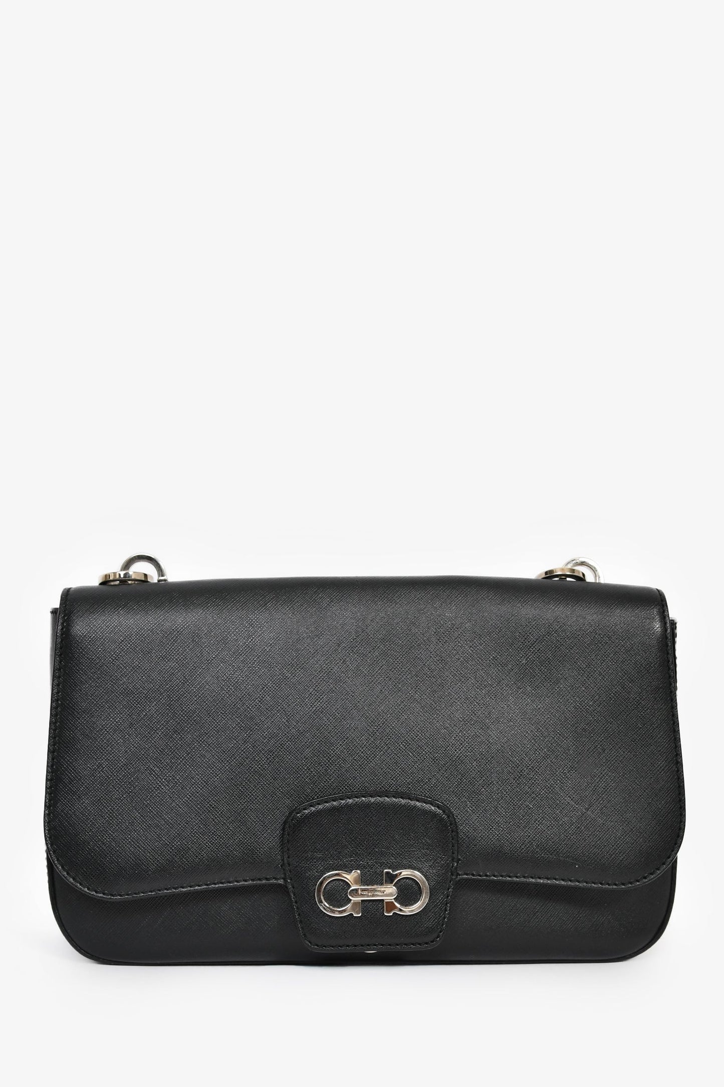 Salvatore Ferragamo Black Leather Flap Shoulder Bag