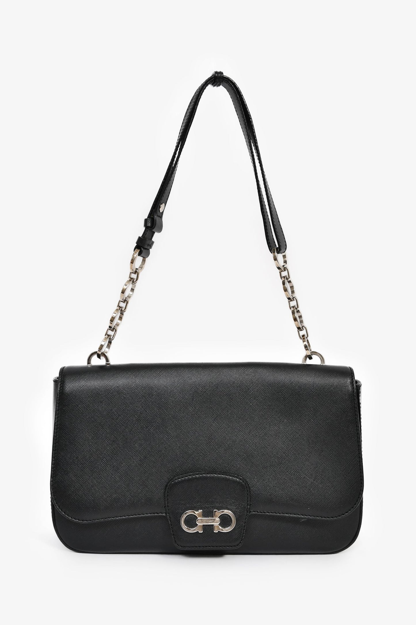 Salvatore Ferragamo Black Leather Flap Shoulder Bag