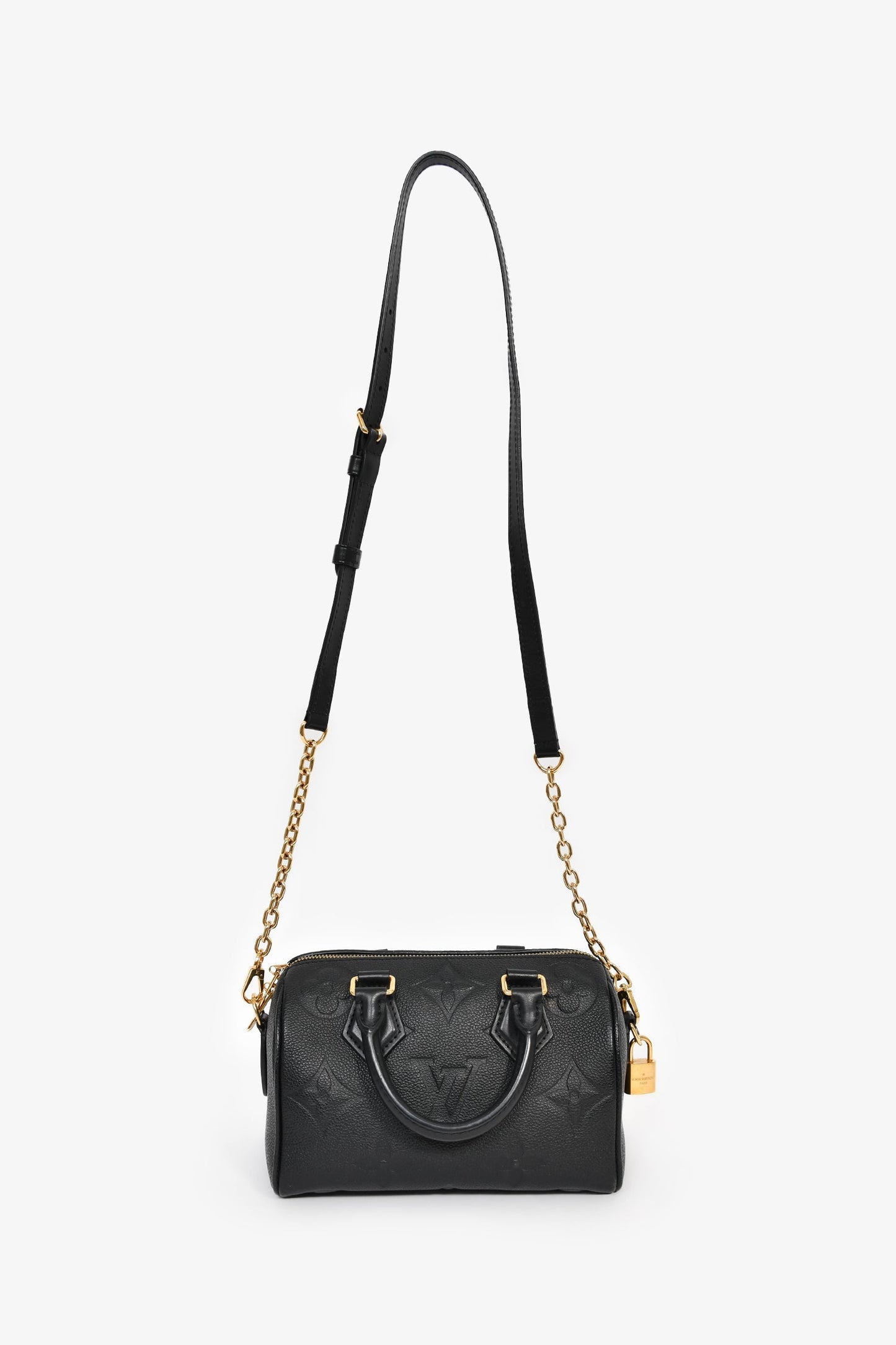 Louis Vuitton Black Monogram Empreinte Leather 'Speedy Bandoulière' 20 Bag with Strap