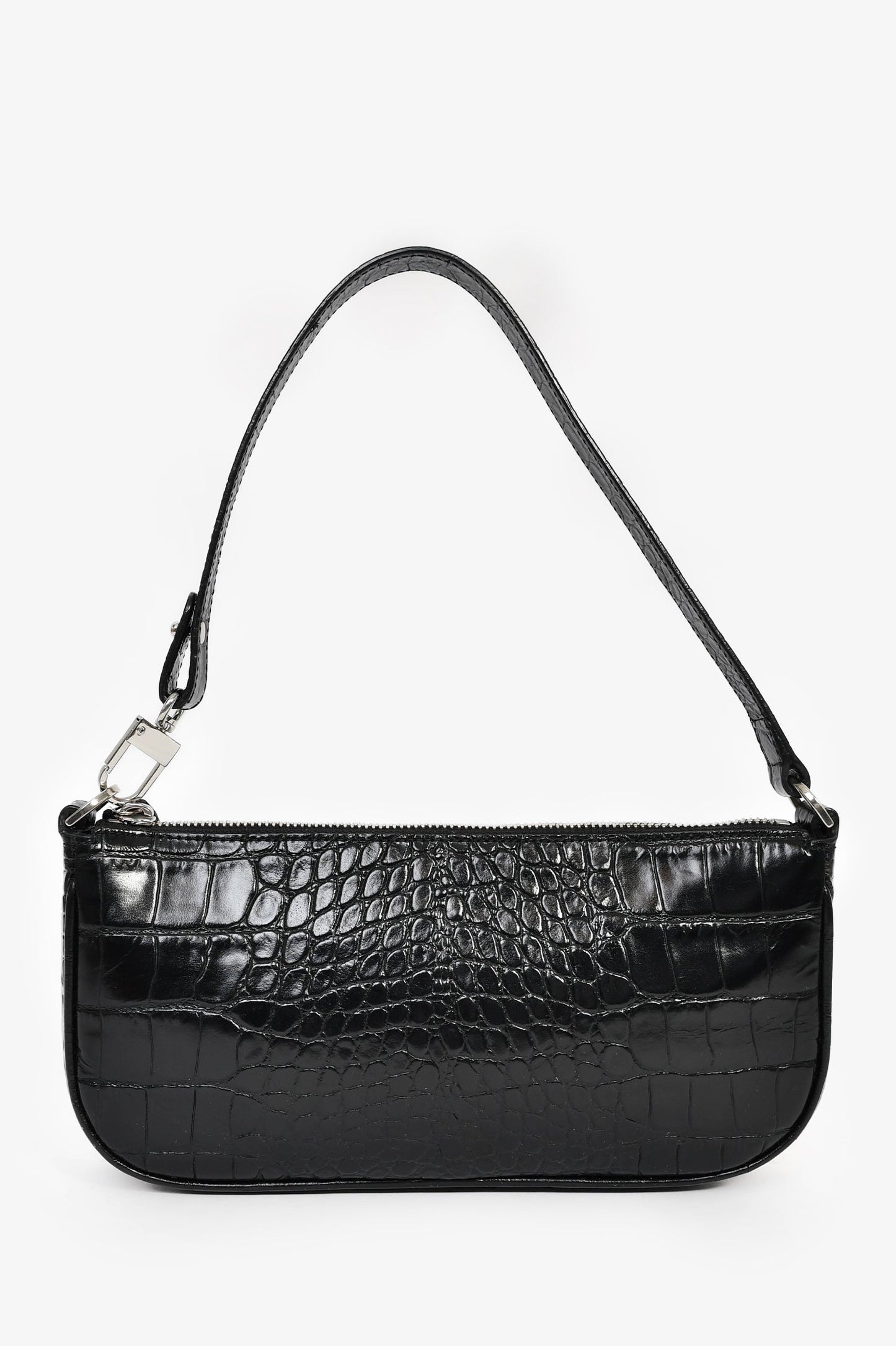 By Far Black Crocodile Embossed 'Rachel' Shoulder Bag