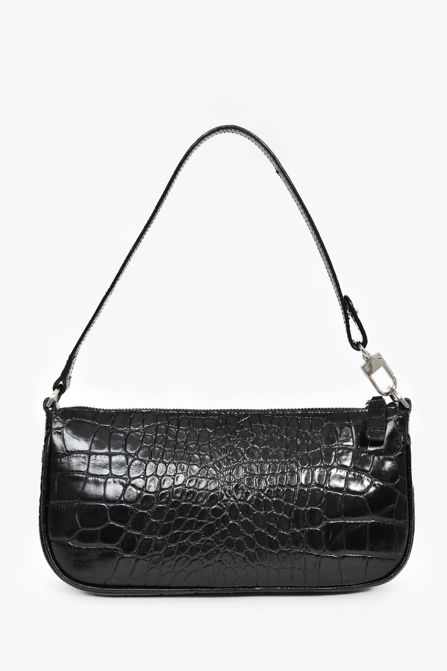 By Far Black Crocodile Embossed 'Rachel' Shoulder Bag