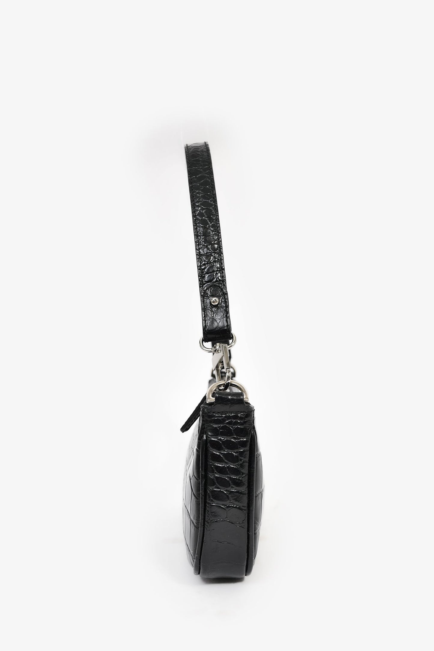 By Far Black Crocodile Embossed 'Rachel' Shoulder Bag