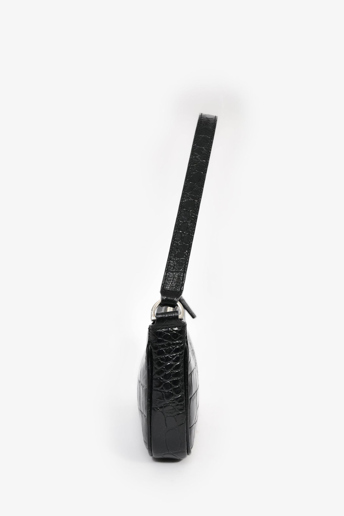 By Far Black Crocodile Embossed 'Rachel' Shoulder Bag