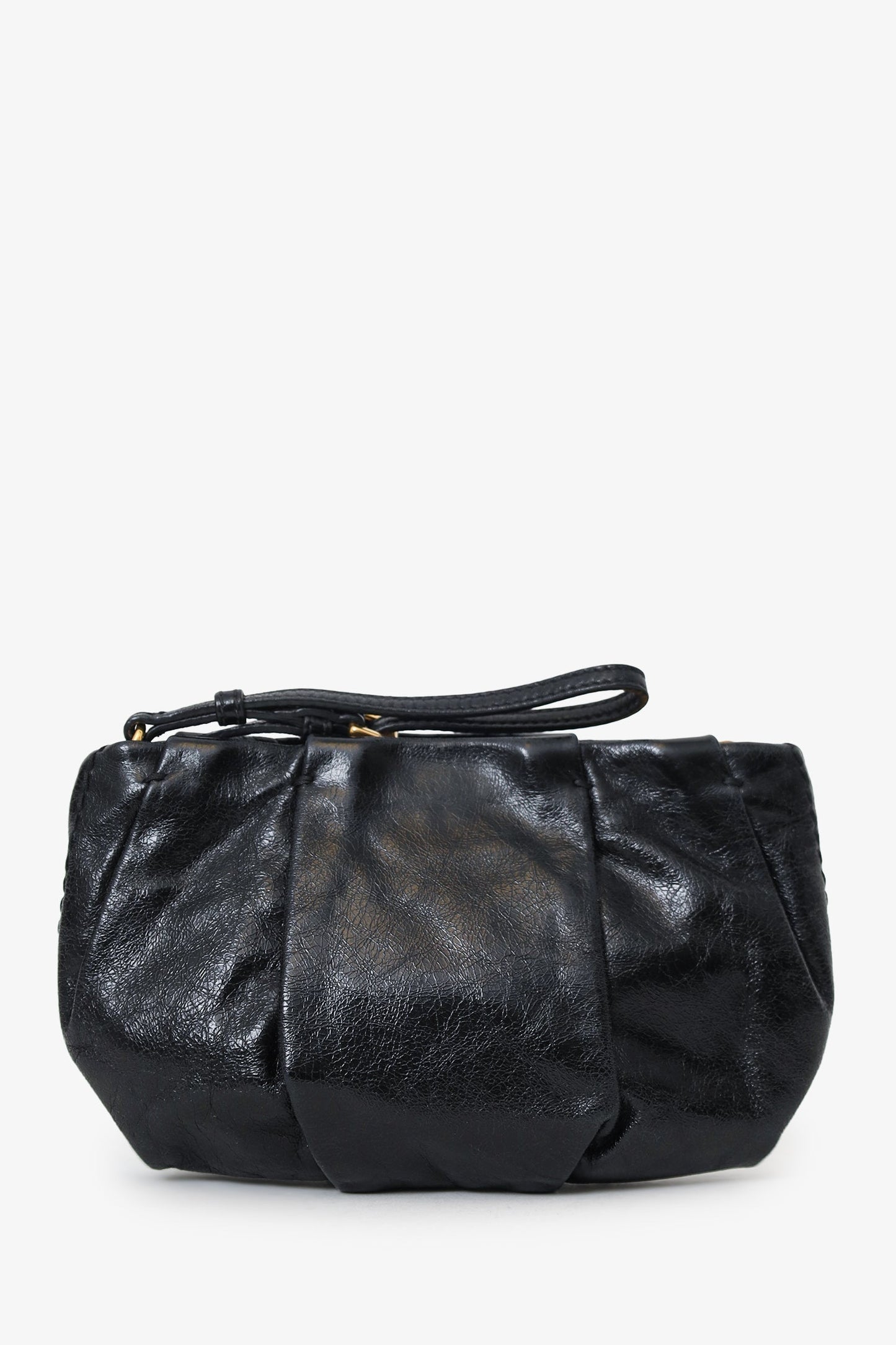 Prada Black Vitello Shine Leather Bow Wristlet Clutch Bag