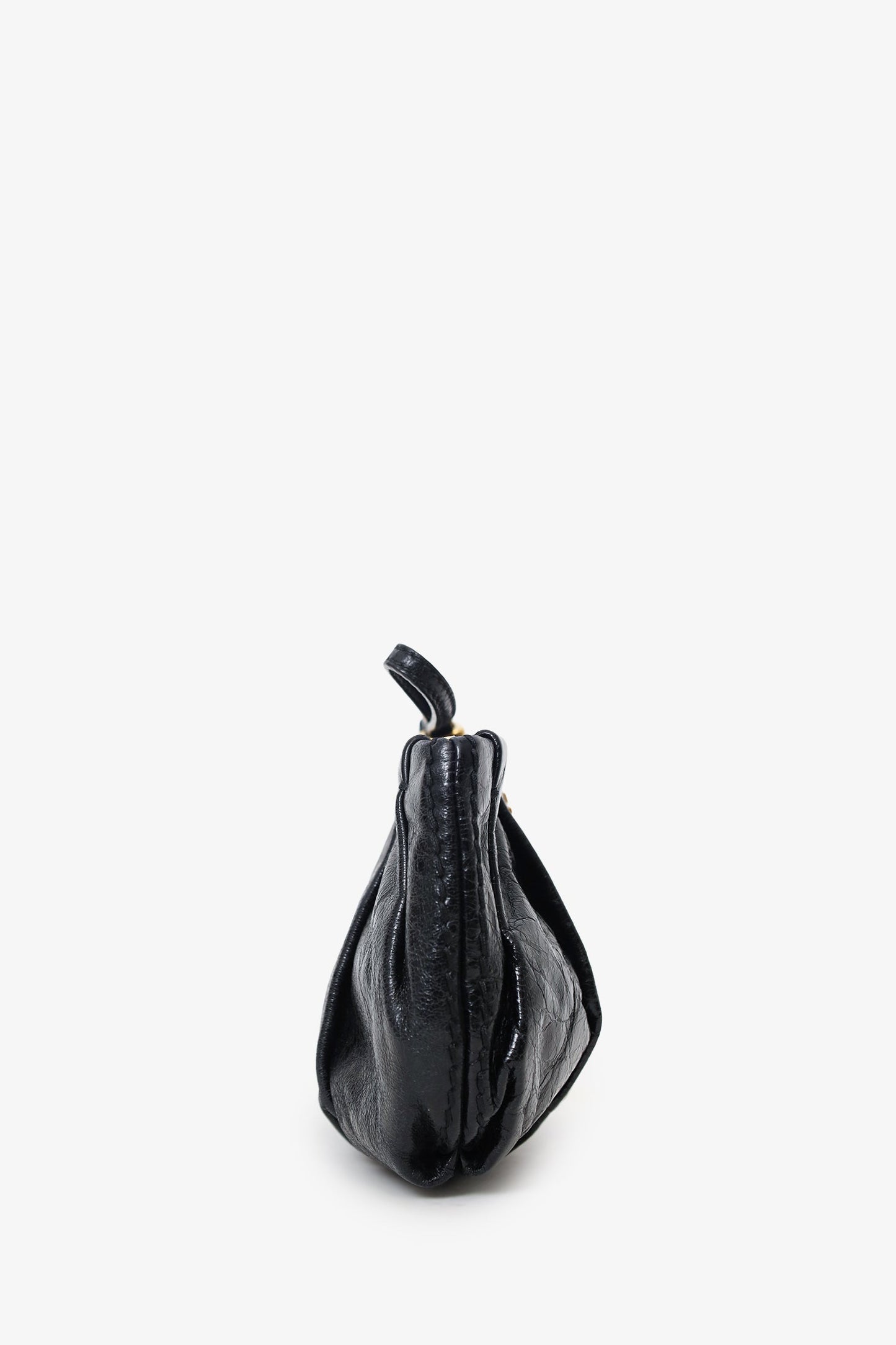 Prada Black Vitello Shine Leather Bow Wristlet Clutch Bag