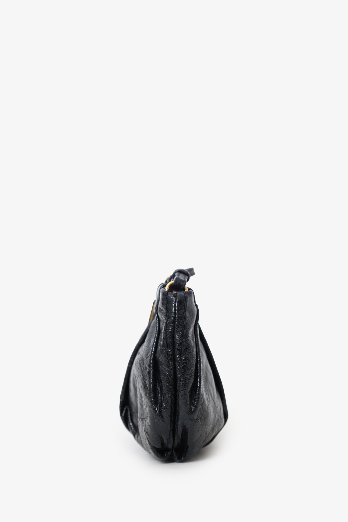Prada Black Vitello Shine Leather Bow Wristlet Clutch Bag