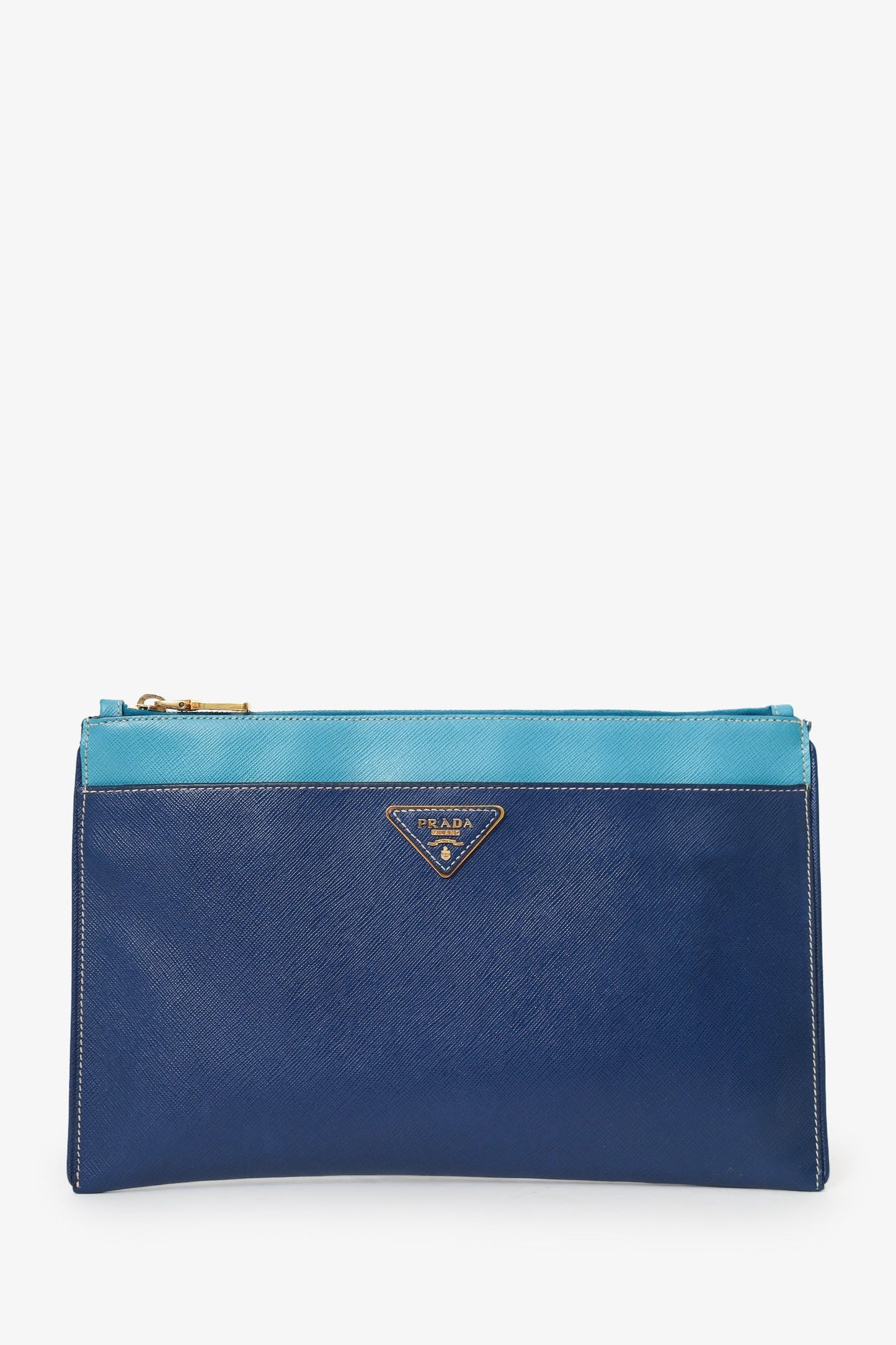 Prada Blue Saffiano Leather Pochette Bag