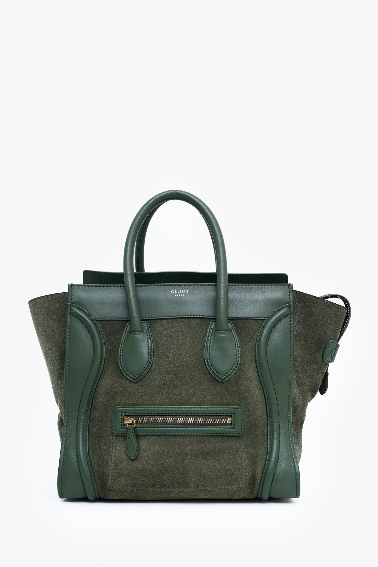 Celine Green Suede/Leather Micro Luggage Tote Bag